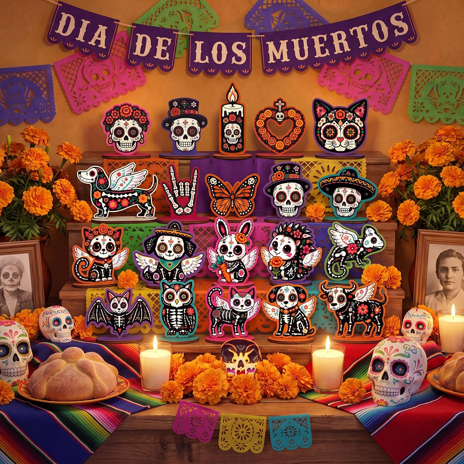 20 Pcs Dia De Los Muertos Decor Day of The Dead Wooden Table Signs image 5
