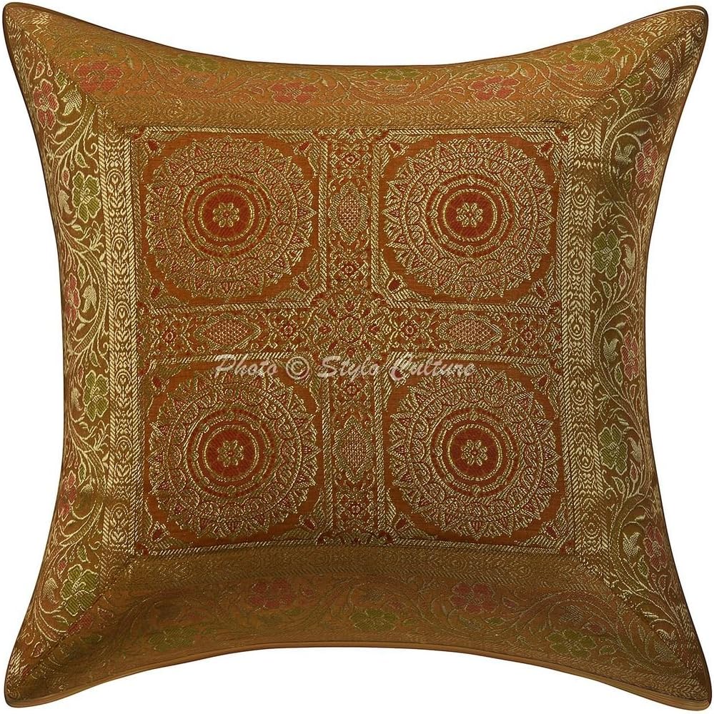 Bohemian Decorative Sofa Settee Accent Throw Pillow Covers 40x40 cm Brocade Living Room Purple Mandala Jacquard Square Luxury Zippered Indian 16x16 Inch Cushion Covers - 5 Pcs