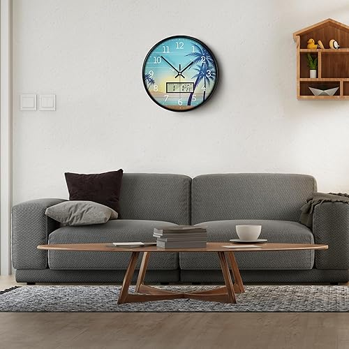 Miniatura 2 de Reloj de pared para sala de estar, reloj de pared silencioso de 12 pulgadas, funciona con pilas y temperatura de la semana, reloj de pared moderno
