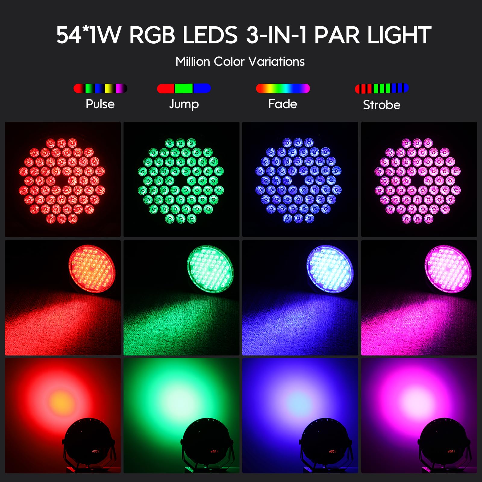 BETOPPER LPC018 Luce PAR LED RGB DJ, 54×1W Faro PAR Slim con DMX512, telecomando e sound attivo, illuminazione palco e uplighting per feste, matrimoni, chiesa, discoteca (4)