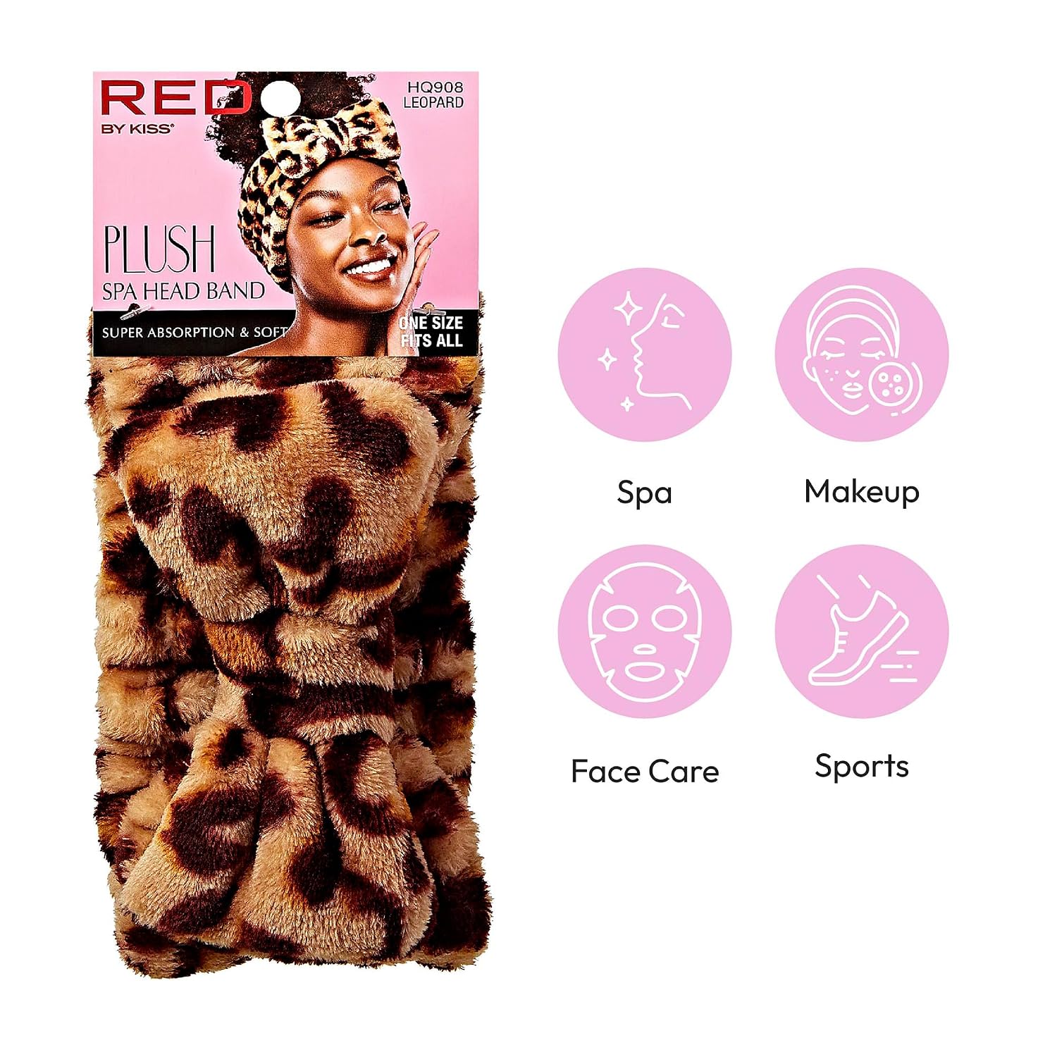 Red by Kiss Spa Headband for Washing Face Facial Makeup Bow Head Band Soft Plush Fleece Stretchy Head Wraps for Women Shower Bath Washing Face Mask (LEOPARD) image 2
