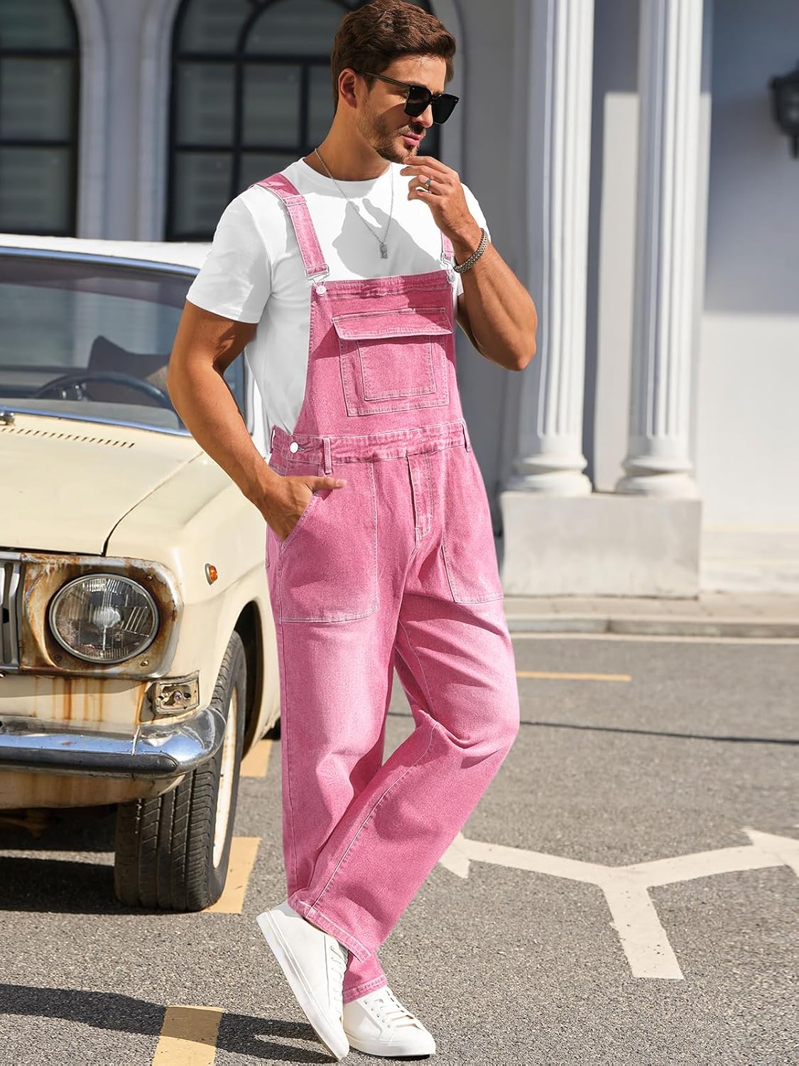 Runcati Men's Denim Bib Overalls Jeans Casual Slim Fit Adjustable Straps Fashion Trousers Boot Cut Jumpsuit