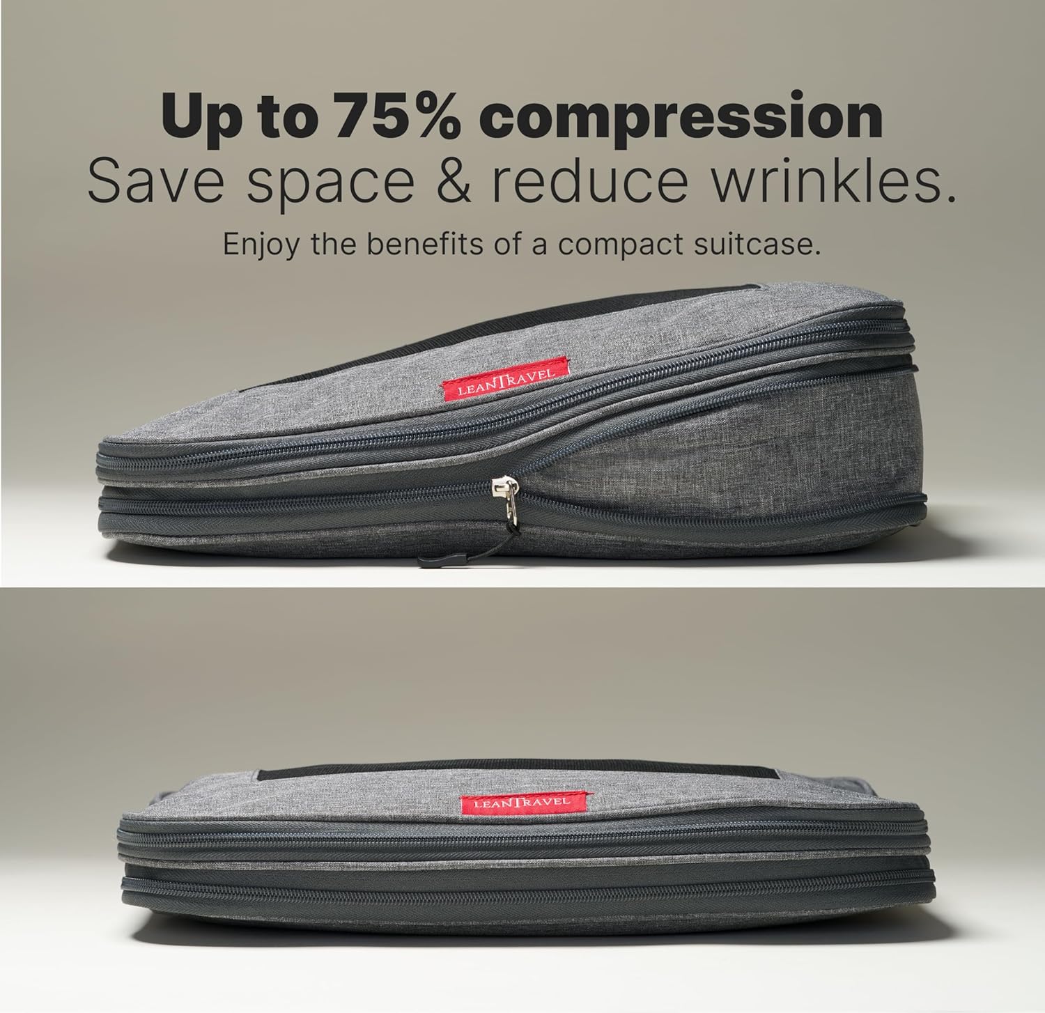 LeanTravel Premium Compression Packing Cubes for Travel - Luggage Organizers with Double Zipper - Sturdy Bags for Suitcase (6-Pack, Grey) - Image 2