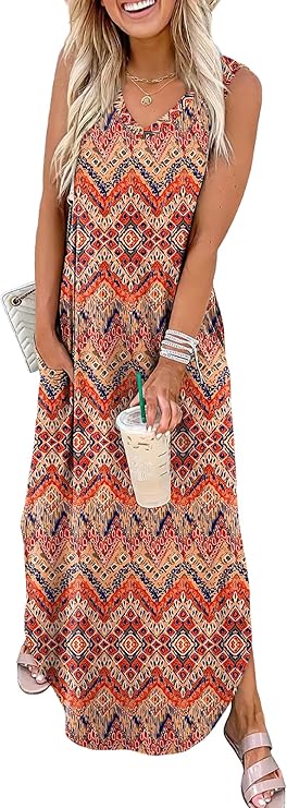 SAMPEEL Maxi Dress – Best Prints for Summer SAMPEEL Summer Maxi Dress Vacation Beach Sundresses with Pockets