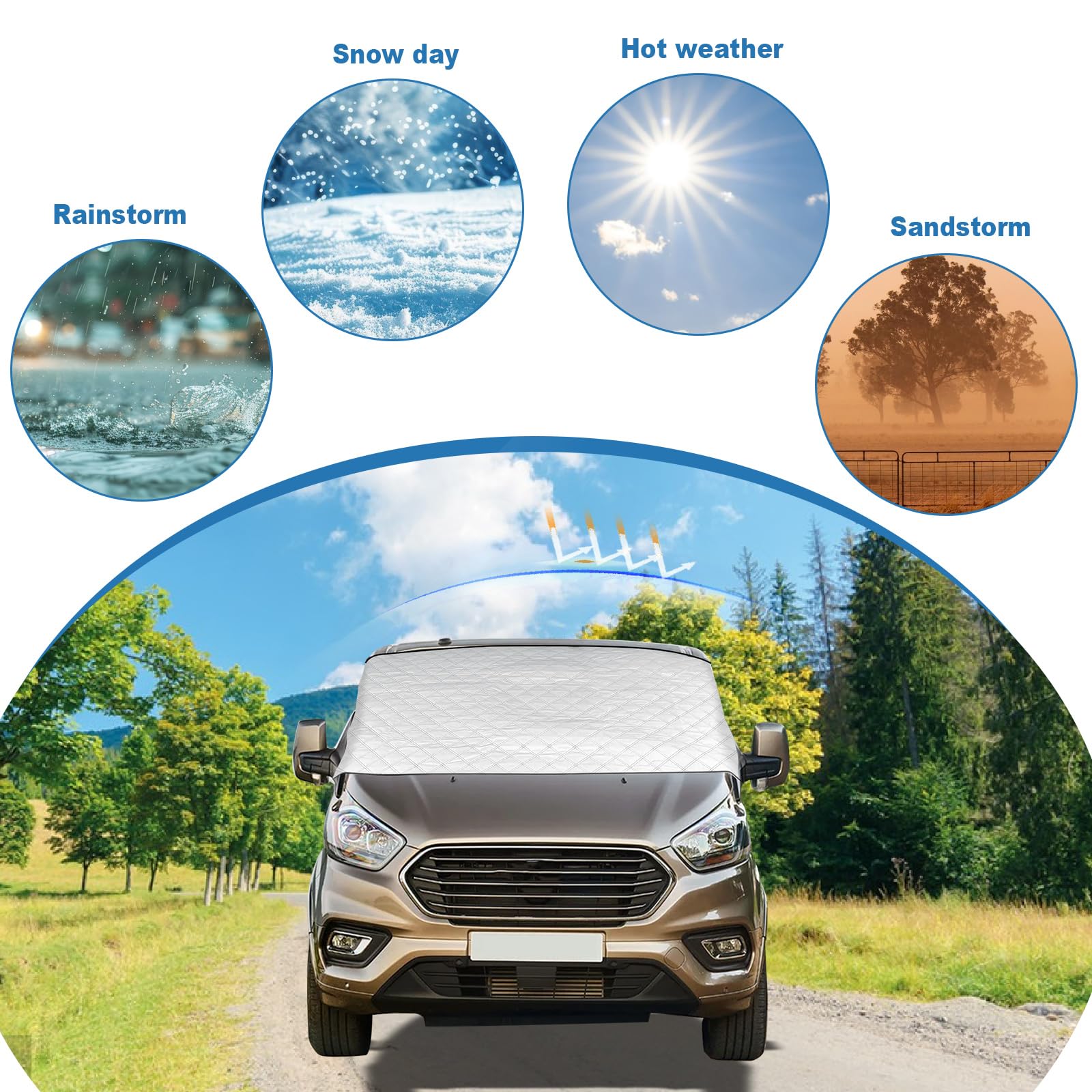 Fodera parabrezza per Ford Transit Custom 2012-2022, copertura esterna termica argentata impermeabile, protezione da sole, radiazioni UV, neve, ghiaccio e gelo