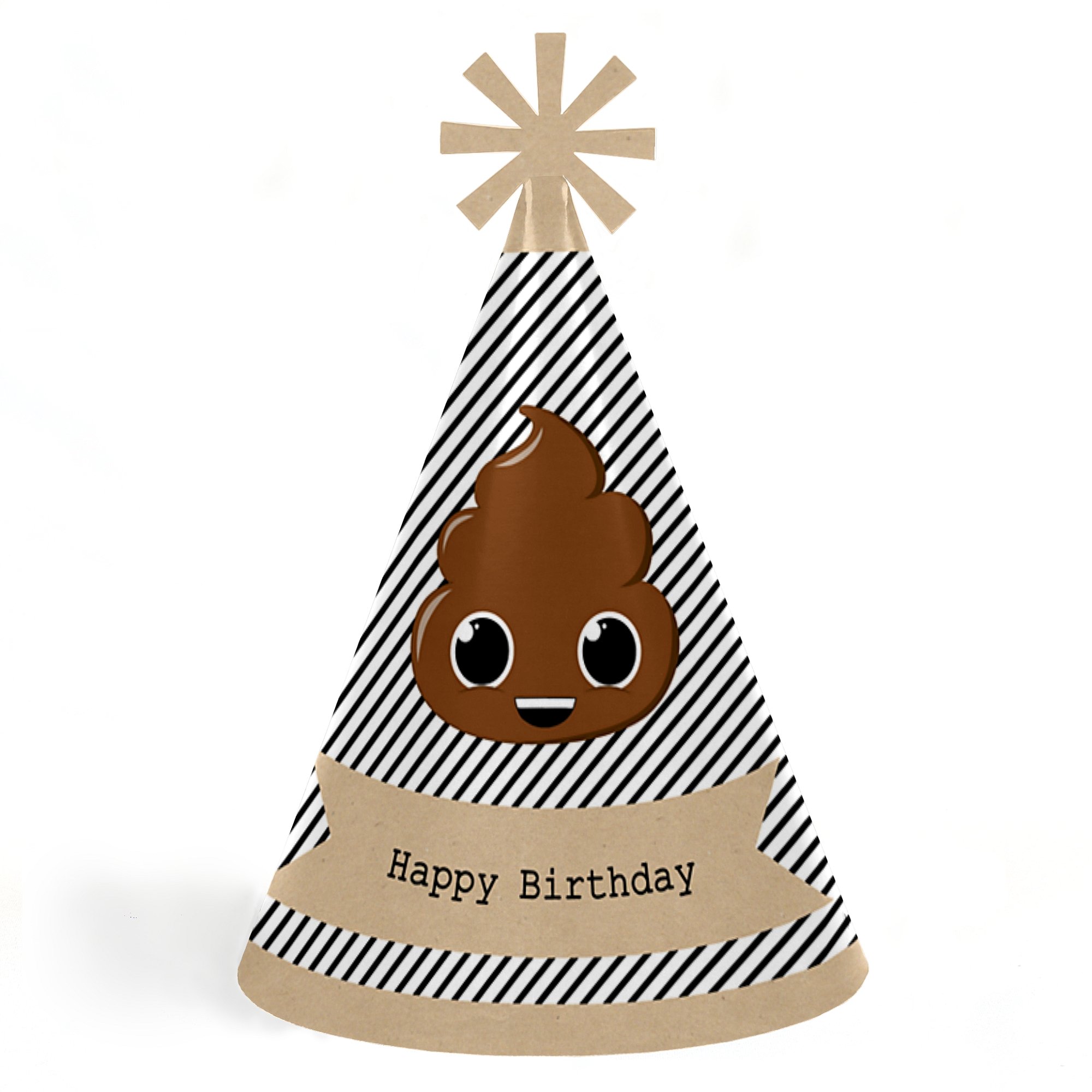 Big Dot of Happiness Party 'Til You're Pooped - Cone Poop Emoji Happy Birthday Party Hats for Kids and Adults - Set of 8 (Standard Size)