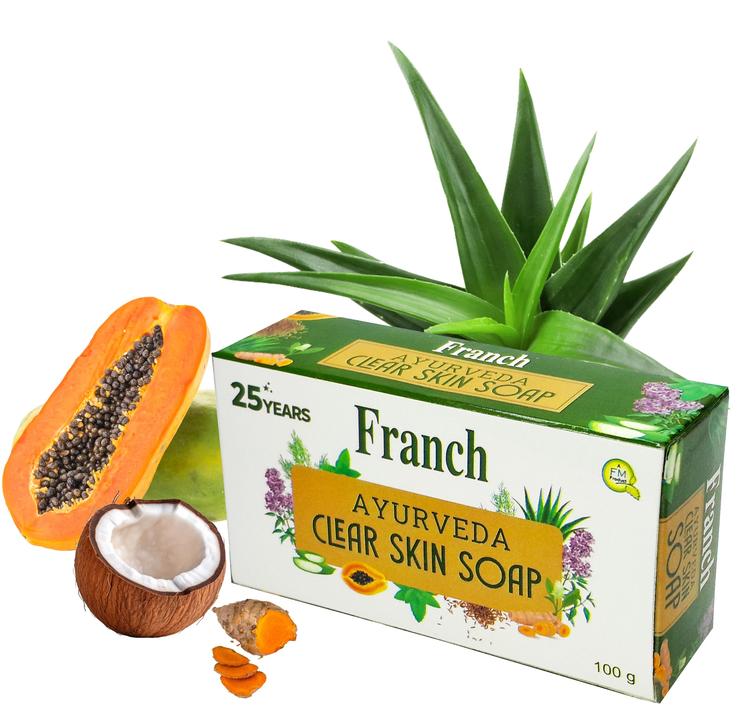 Franch Ayurveda Soap Bar, Clear Skin Eco Friendly Natural Herbal Body Face