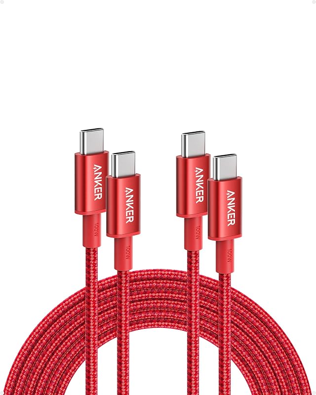 Cable USB C a USB C Anker, cable de carga rápida de 100 W (paquete de 2, 10 pies, rojo) | Para iPhone 17 Series, MacBook Pro 2020, Pixel y más (no para salida de video)