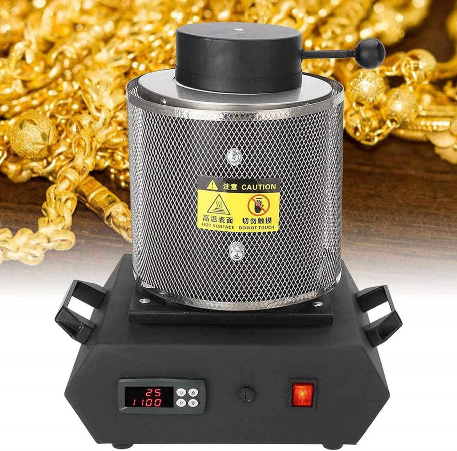 Horno de fusión eléctrico digital con crisol de grafito y pinzas, kit de fundición de metales de alta temperatura para fundición de metales preciosos