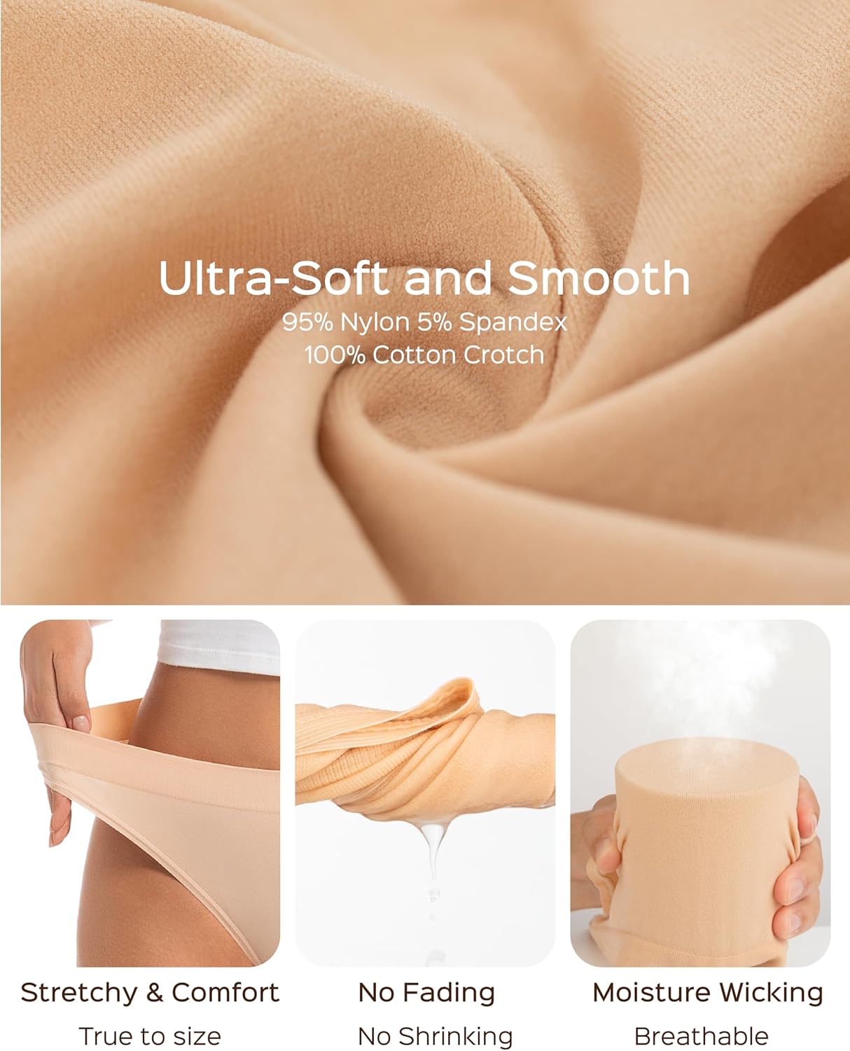 Jo & Bette Seamless Thongs for Women - High Waist Panties 6 Pack - Thong Underwear Pack Breathable No show Sports - Image 4