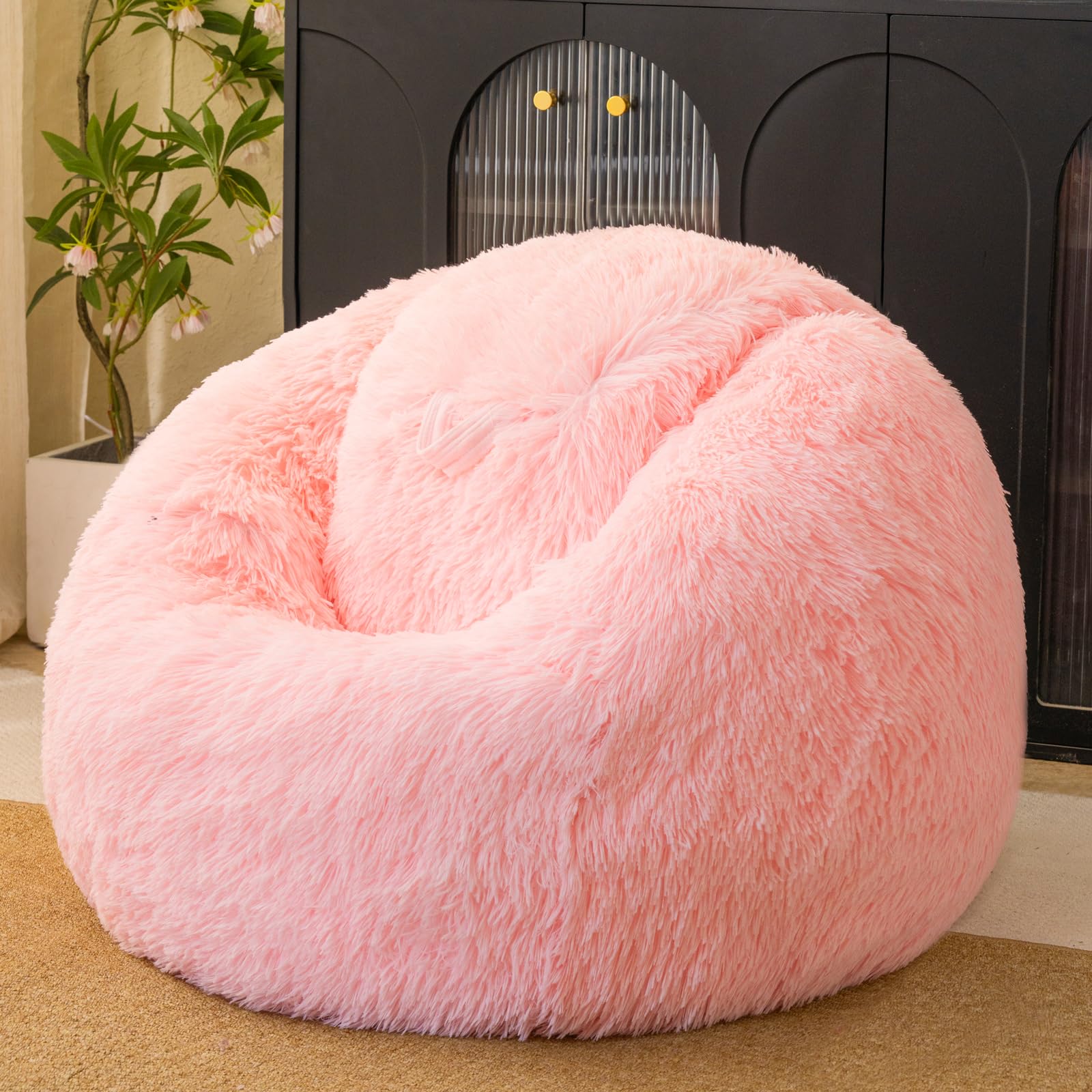 Pink Bean Bag Chair Covers (No Filler),Comfy Plush Fluffy Bean Bag Chair Cover for Bedroom，Stuffed Animal Storage Bean Bag Chair Covers, Kids Adults Teens Girls Bean Bag Chairs,Anti-Slip, Pink-image-44