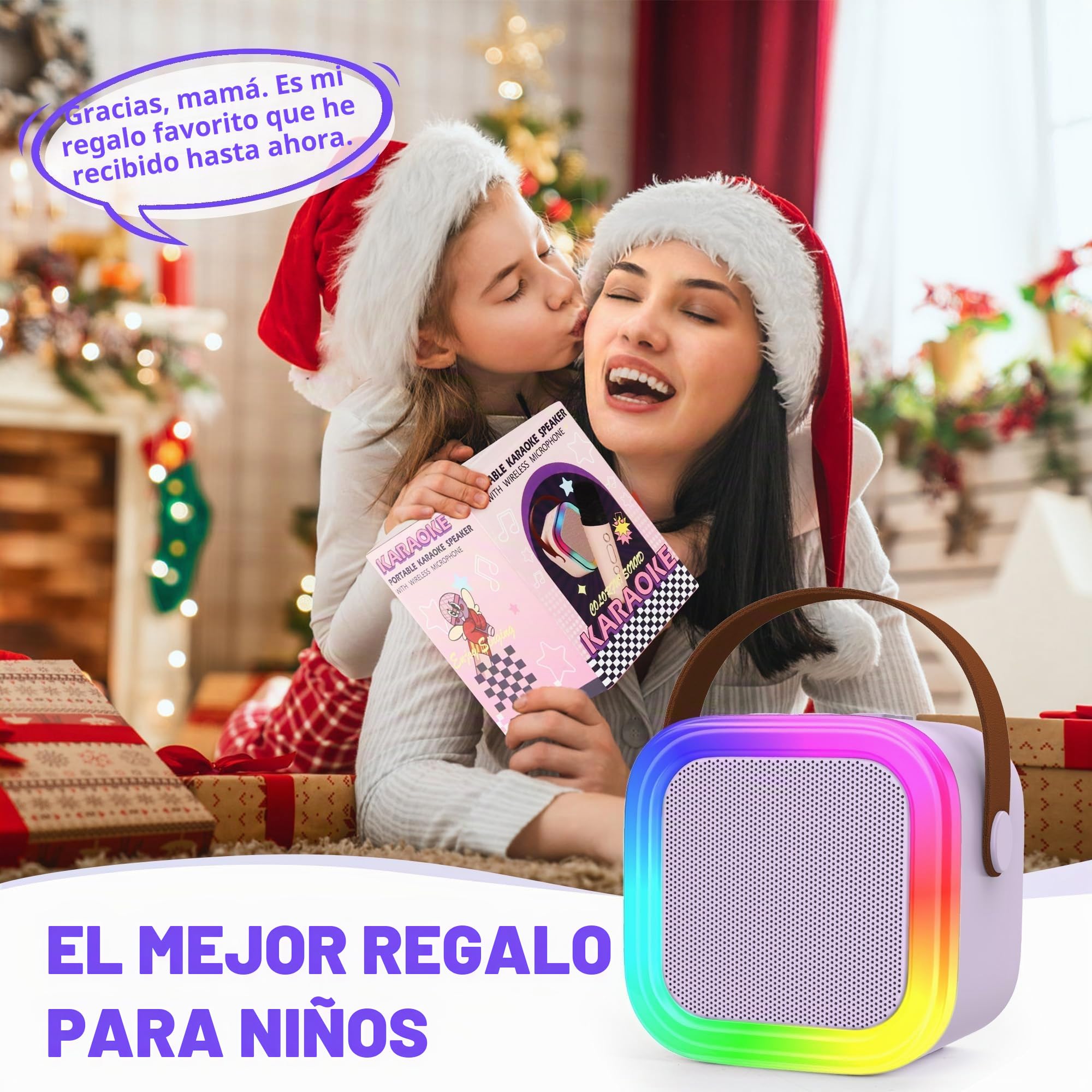 Mini máquina de Karaoke para niños y Adultos, Altavoz Bluetooth portátil con 2 micrófonos inalámbricos, Juguetes de Regalo de cumpleaños para niñas de 8, 9, 10, 11, 12 años o más (Morado)