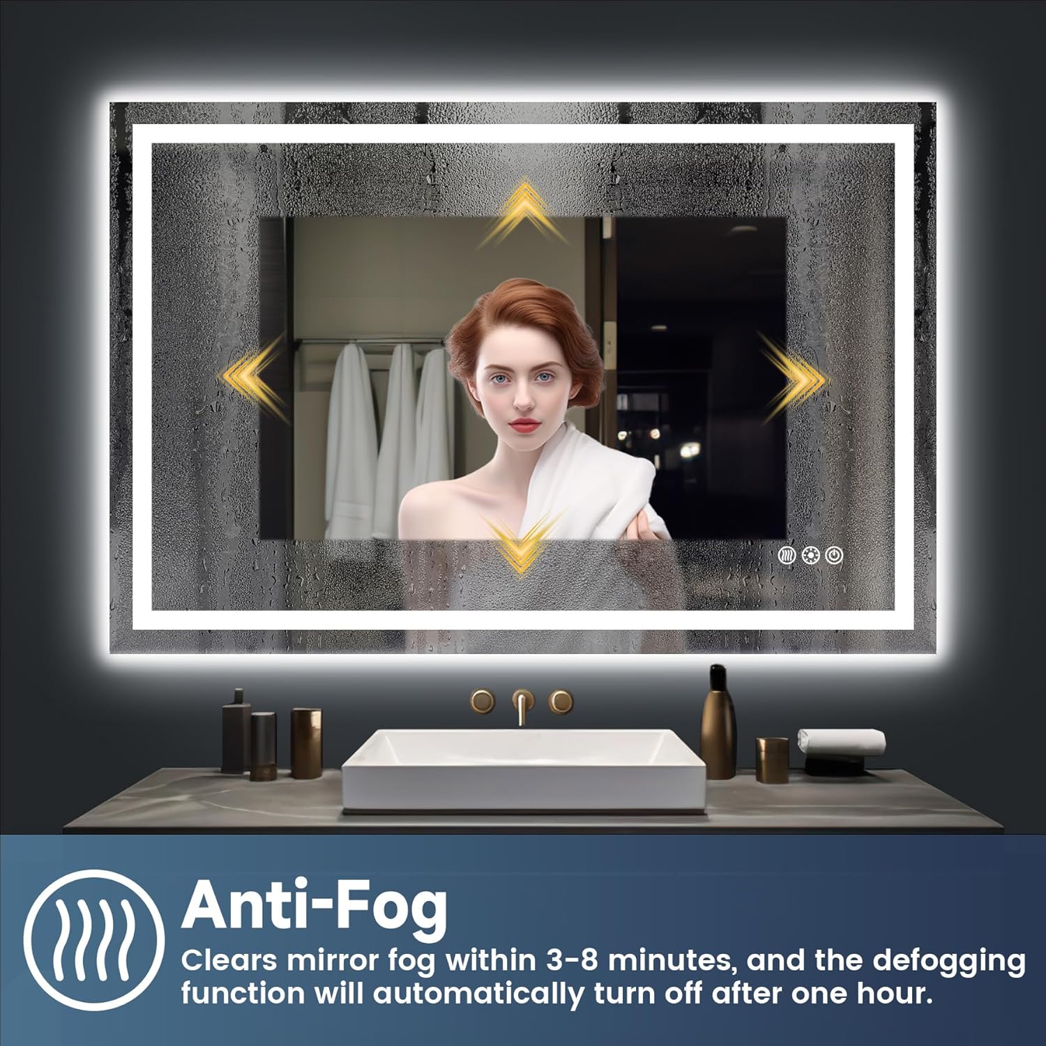 32x48 Inch LED Bathroom Mirror - Lighted Vanity Mirror for Wall with Front and Backlit, Anti-Fog, Shatter-Proof, 3 Color Temperatures, Memory, Stepless Dimmable, Horizontal/Vertical,
