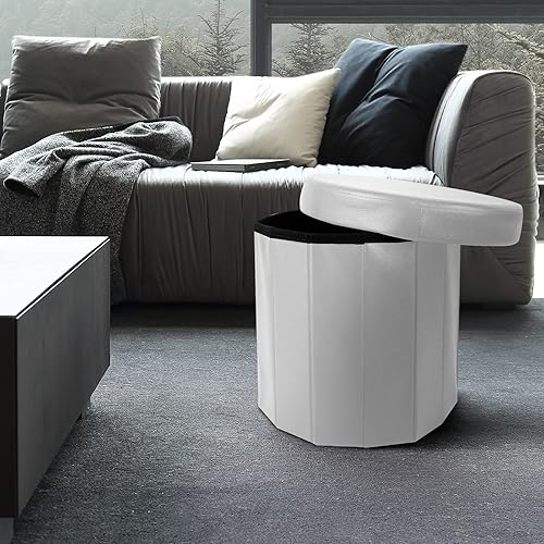 Miniatura 6 de Babion Otomana redonda de almacenamiento, otomana de almacenamiento de 15 pulgadas, otomana redonda con almacenamiento, otomana plegable, taburete