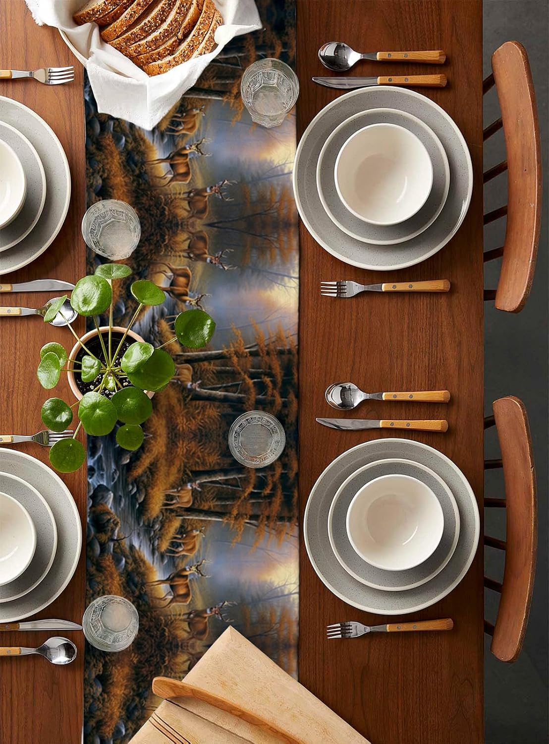 Table Runners 120 inches Long, Deers Stream in Forest Painting Table Runner Farmhouse Dresser Scarves,Decortaive Table Runner Cover for Dining Coffee Table Holiday Party Wedding