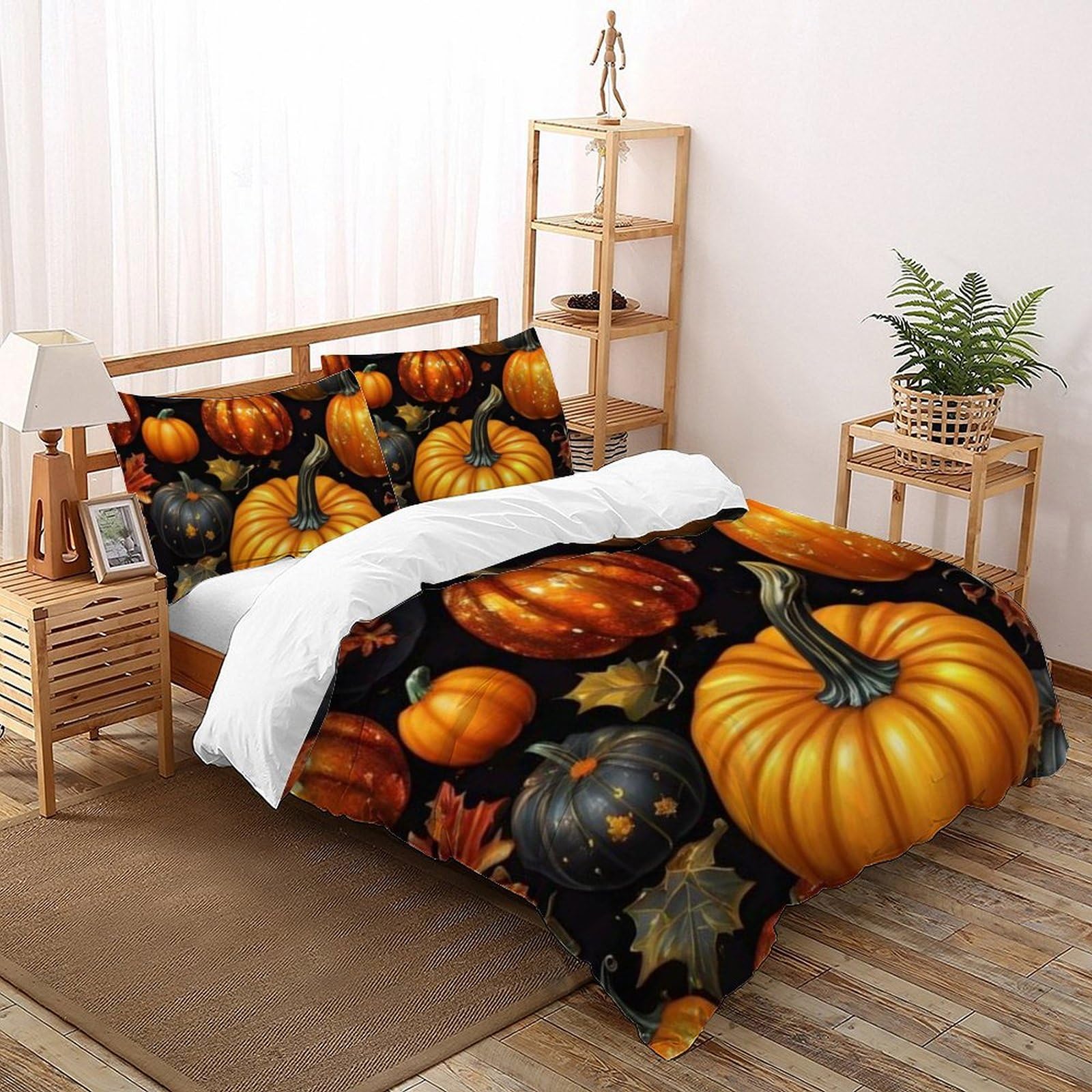 Housse de couette citrouille 260x220 microfibre imprimé 3D parure lit super king fille