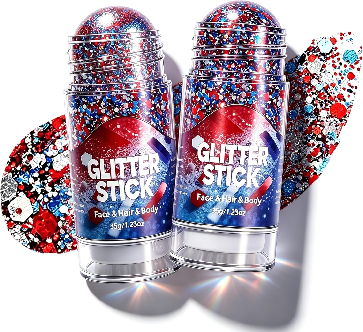 3 Pack Red White Blue Body Hair Glitter Stick, 2026 New USA Flag Star Face Glitter for 4th of July Outfits Women Kids, Waterproof Makeup Glitters for 250th Anniversary Accessories