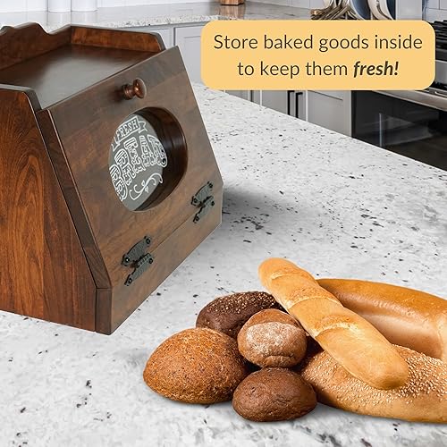 Miniatura 4 de Panera grande de madera maciza con frente de plexiglás de pan fresco para encimera de cocina, almacenamiento de pan en encimera, fabricado en