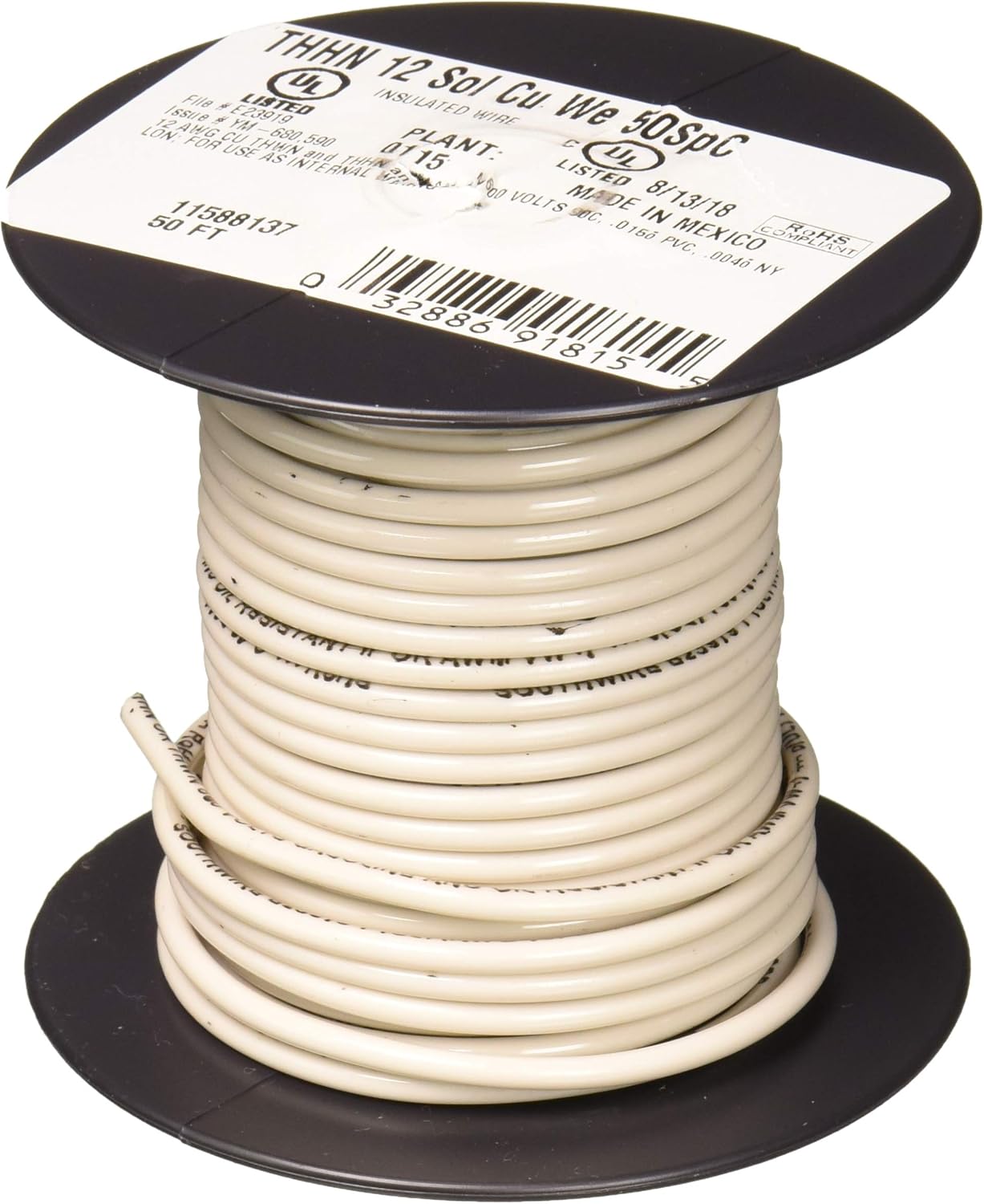 50' 12Sol WHT Thhn Wire