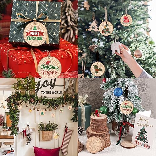 Miniatura 2 de 30 paquetes de rebanadas de madera para manualidades, 2.4-2.8 pulgadas de rondas de madera natural sin acabar con corteza de árbol. Círculos de