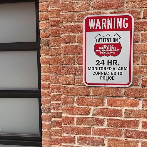 Miniatura 3 de SmartSign Letrero de metal con texto en inglés "Warning - Area Under LiveRecorded Surveillance, Alarm Connected To Police", aluminio de 63 mil,