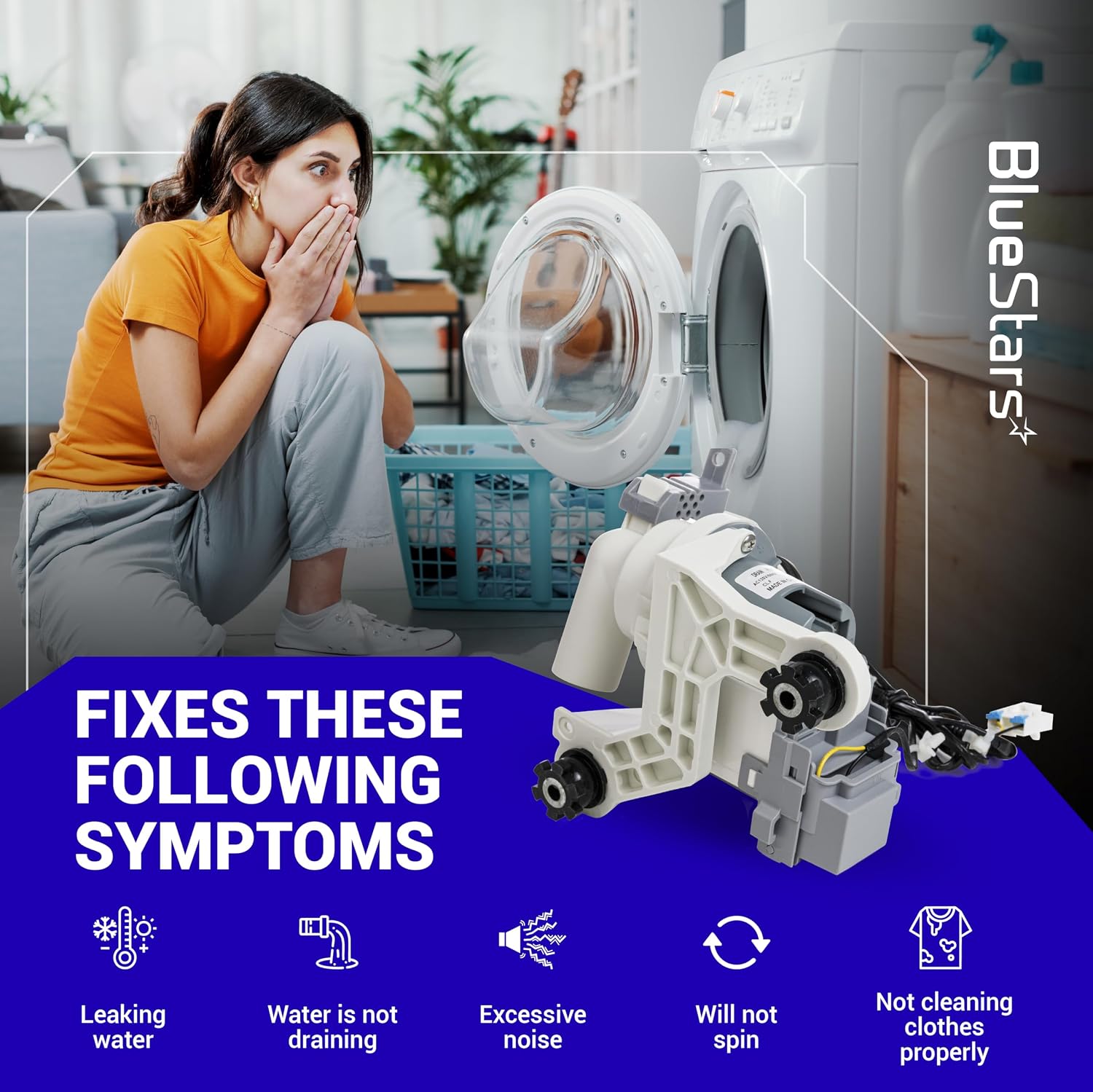 BlueStars DC97-19289F Washer Drain Pump - For Samsung WA45M7050AW/A4 WA50F9A7DSP/A2 WA45H7000AW/A2 WA45T3200AW/A4 WA48H7400AW/A2 WA44A3405AW/A4 WA456DRHDSU/AA - Replaces DC97-17349B DC97-17366A