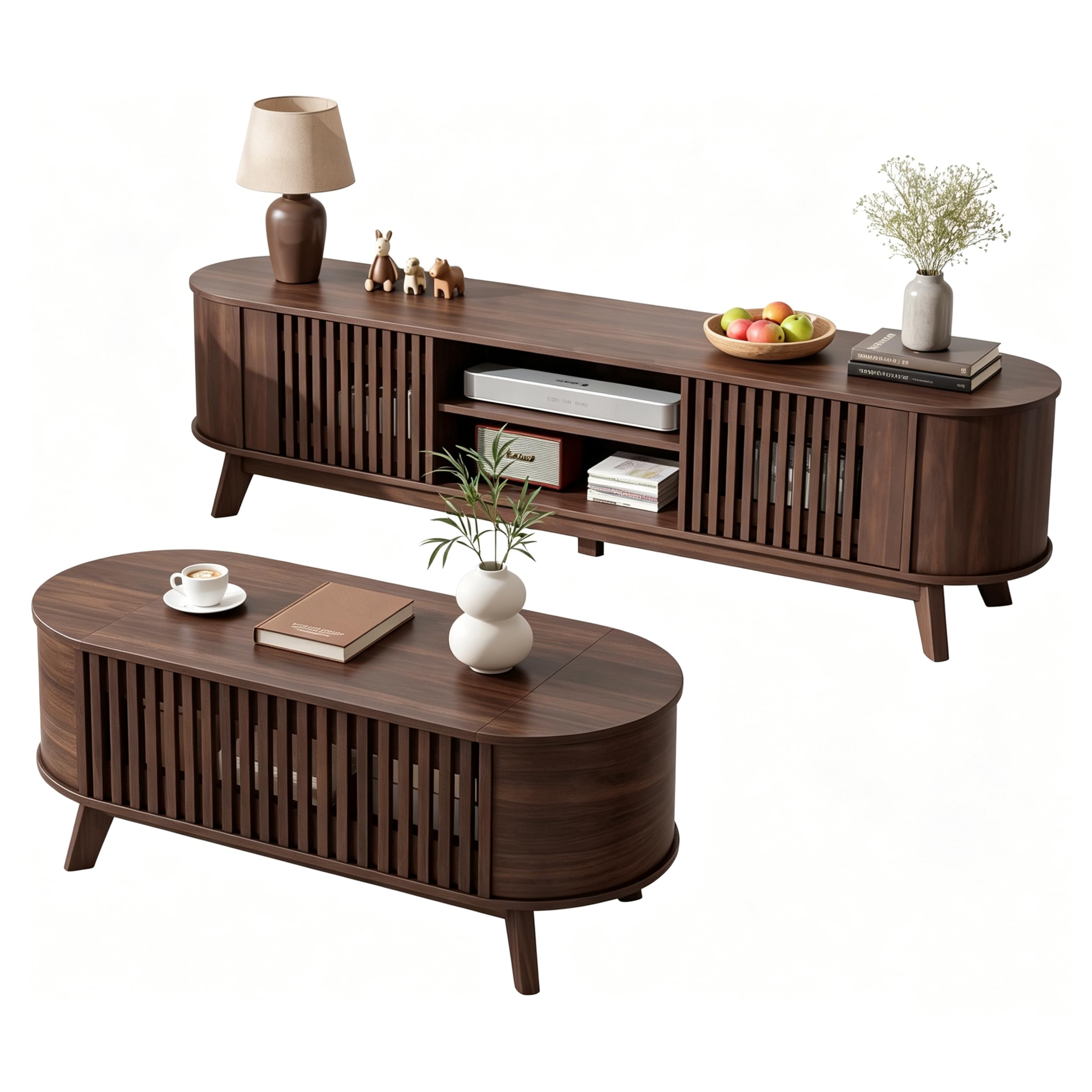 View 1 of [Partial Set] Homiflex TV Stand and Coffee Table Set - Walnut