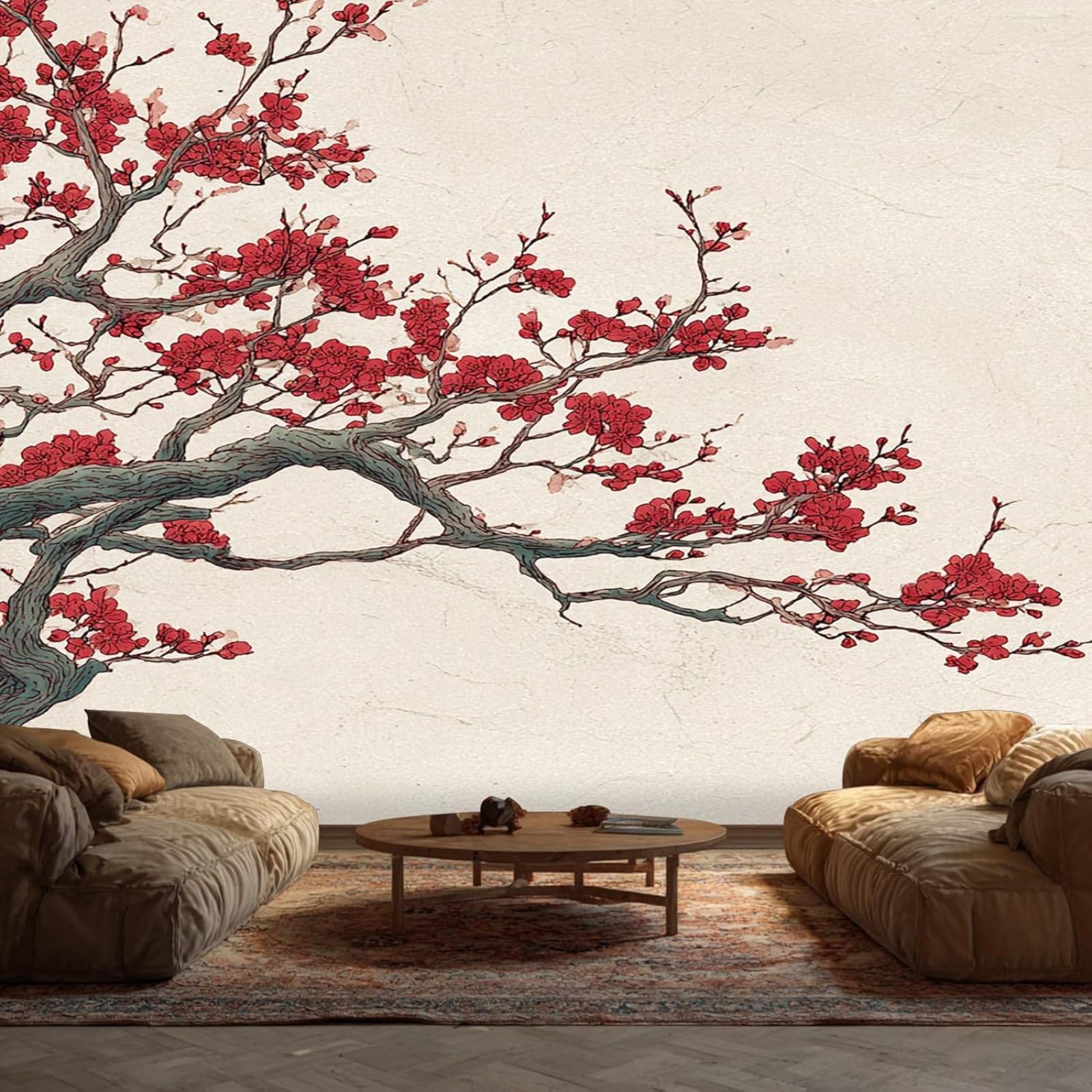 Papier peint japonais grand format floral pour décoration murale de cuisine et séjour