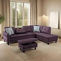 Vista 21 de Juegos de muebles modernos para sala de estar con almohadas, sofás modulares seccionales con diván, sofá en forma de L de 4 plazas con otomana