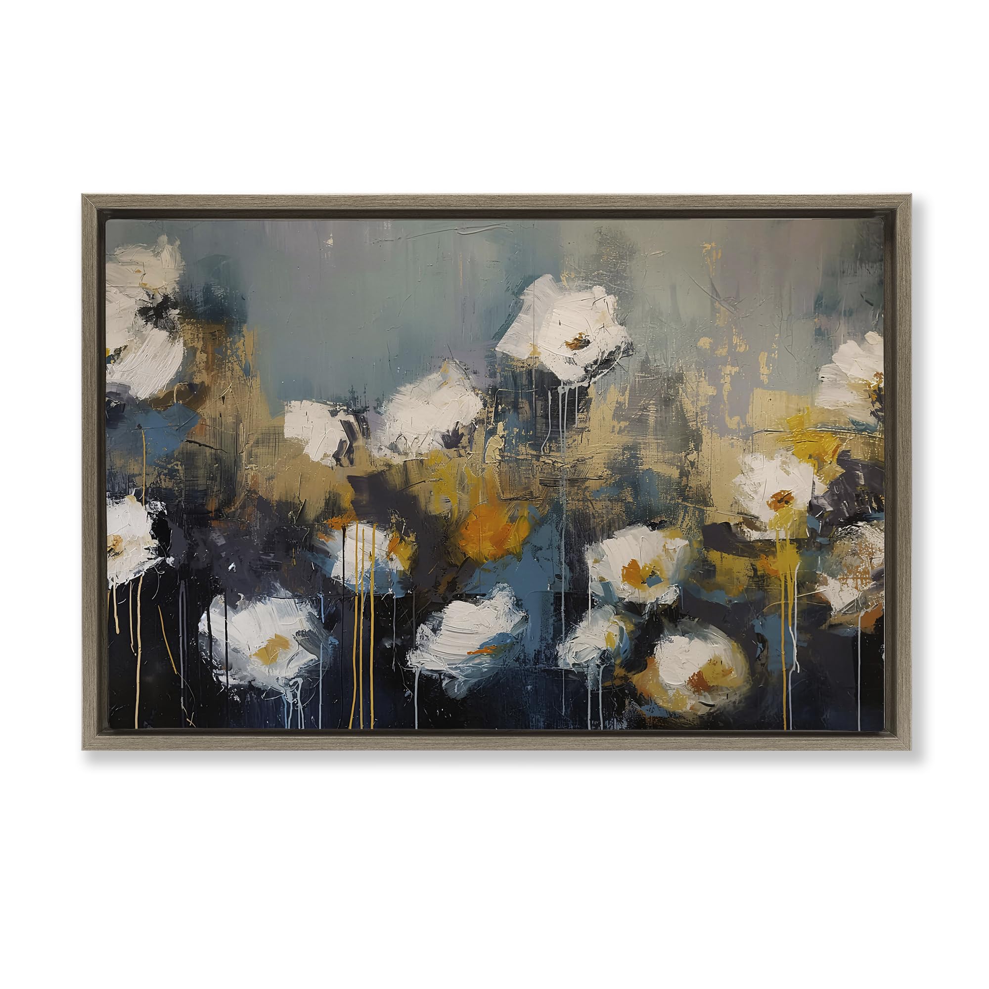 Stupell Industries Montalcino Elm (Textured) 'Contemporary Paint Drip Blossoms'| Floating Frame Canvas Art