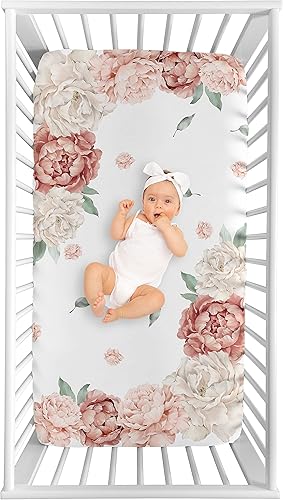 Sweet Jojo Designs Rosa rubor Boho Shabby Chic Floral Girl Sábana bajera para cuna para bebé niño cama cuarto cuarto foto Op marfil bohemio vintage