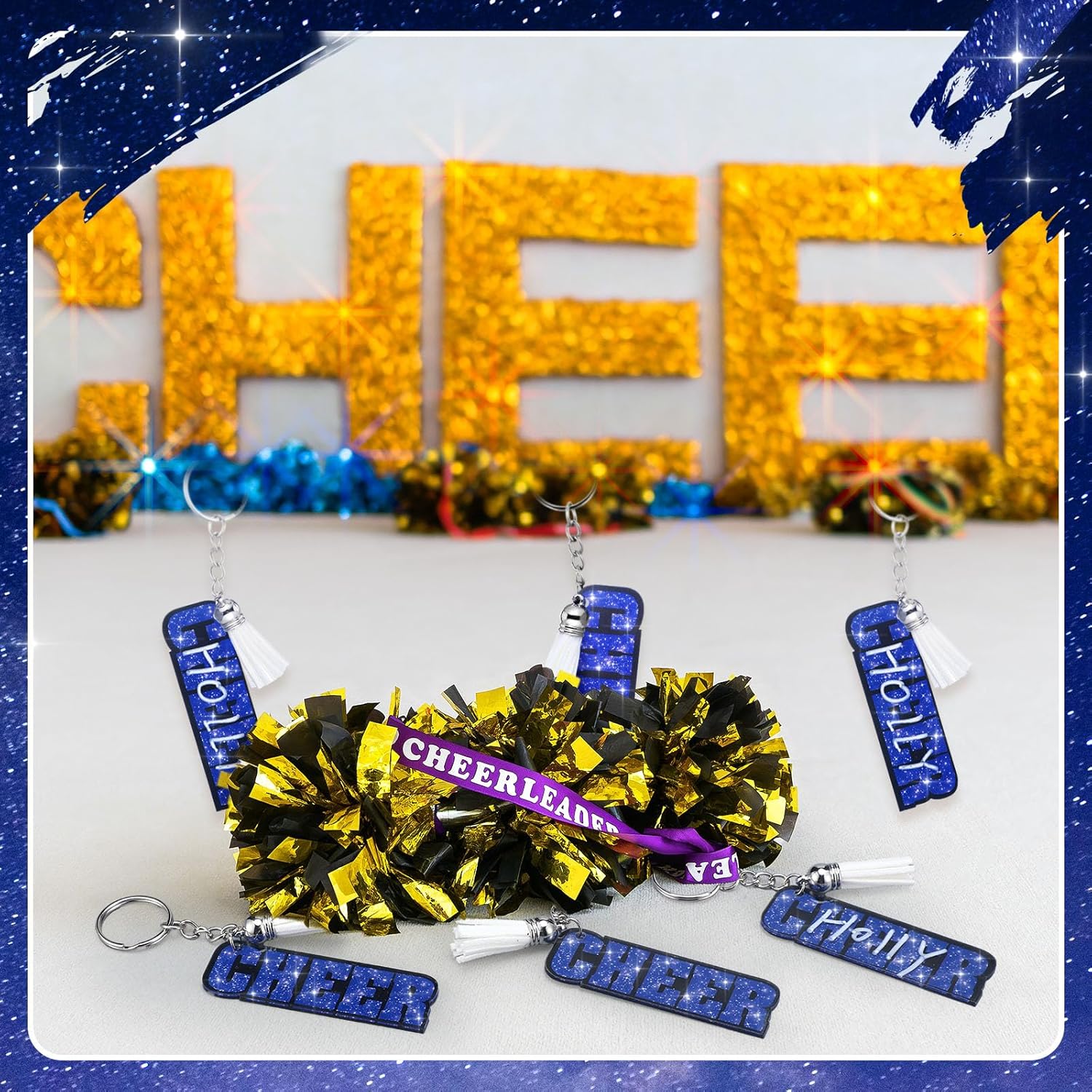 Nosiny 24 Pcs Cheer Keychain Bulk Acrylic Cheer Team Gifts with Tassel and Marker Pen DIY Name Cheerleading Gifts Blue Cheerleader Keyrings for Team Cheerleader Party Favors Sports Accessory - Image 3