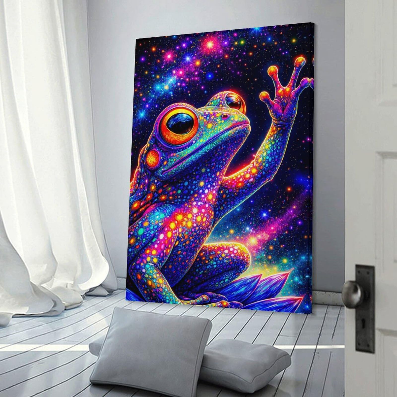 Junmoney Psychedelic Frog in Cosmic Galaxy Wall Art Print, 20x30inch(50x75cm), for Front Hall, Corridor Or Welcome Spaces, Wall Decor to Refresh Empty Corners