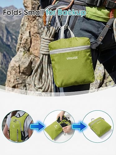 Miniatura 7 de Mochila de senderismo pequeña con soporte frontal para teléfono, mochila plegable con correa de pecho y cintura, Amarillo paja, Pequeño, Mochilas