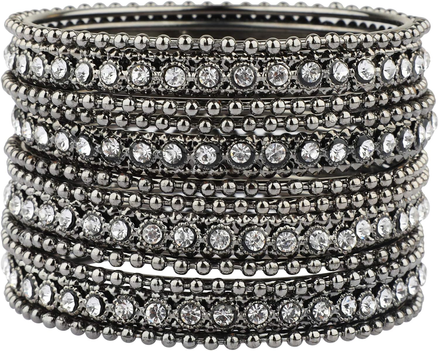 Efulgenz Oxidized Silver Bangles for Women Indian Boho Oxidized Bangles CZ Crystal Metal Indian Bracelet Bangle Set Jewellery for Women