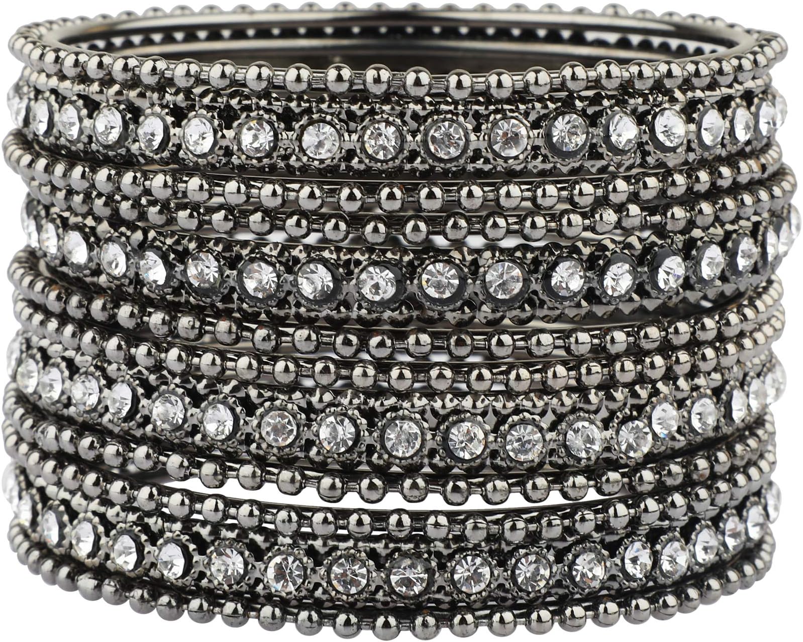 Oxidized Silver Bangles for Women Indian Boho Oxidized Bangles CZ Crystal Metal Indian Bracelet Bangle Set Jewellery for Women