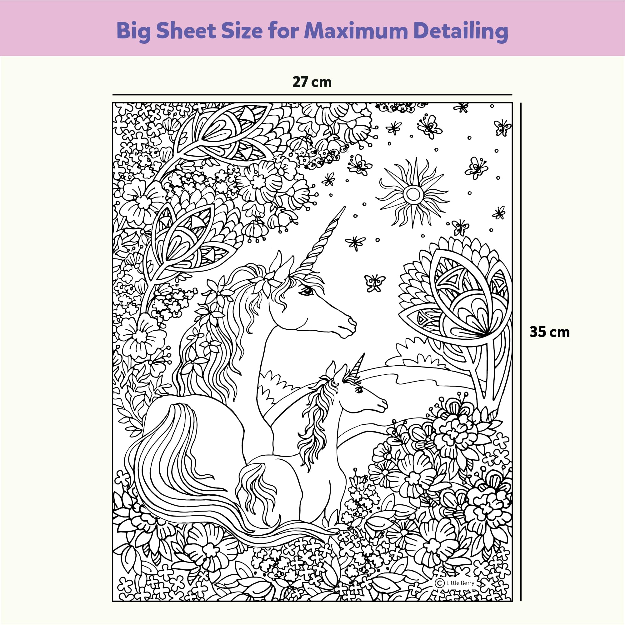 Little Berry Unicorn Mandala Art Colouring Kit for Adults & Kids | Art & Craft Kit for Girls 9-12 | Colouring Set with 24 Big Sheets, Sketch Pens & Wooden Board | Gift & Creative Coloring Fun 1