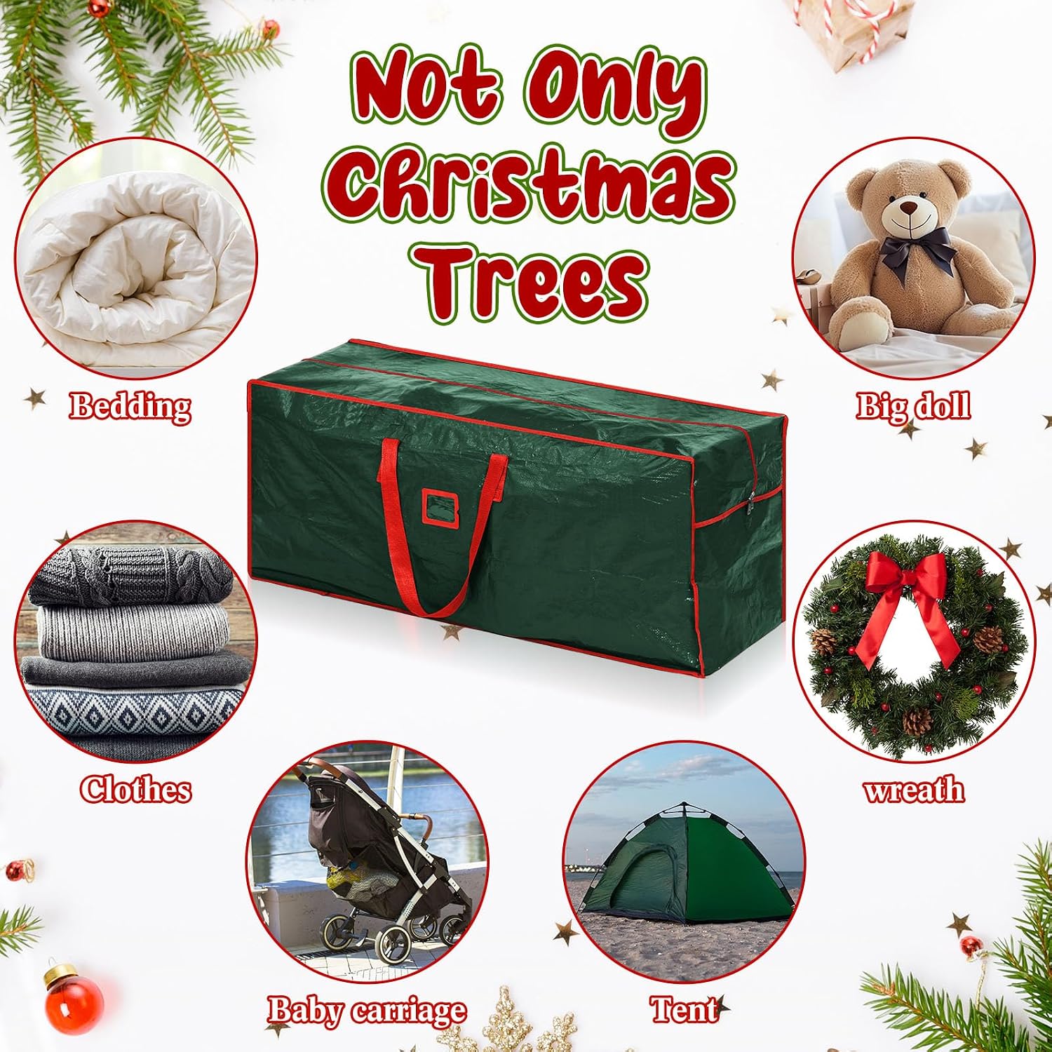 2 Pcs 7.5 Ft Christmas Tree Storage Bag 47" x 15" x 20" Large Storage Bags with Dual Zipper and Durable Reinforced Handles, Fits up to 7.5 ft Tall Artificial Xmas Holiday Trees(Green)