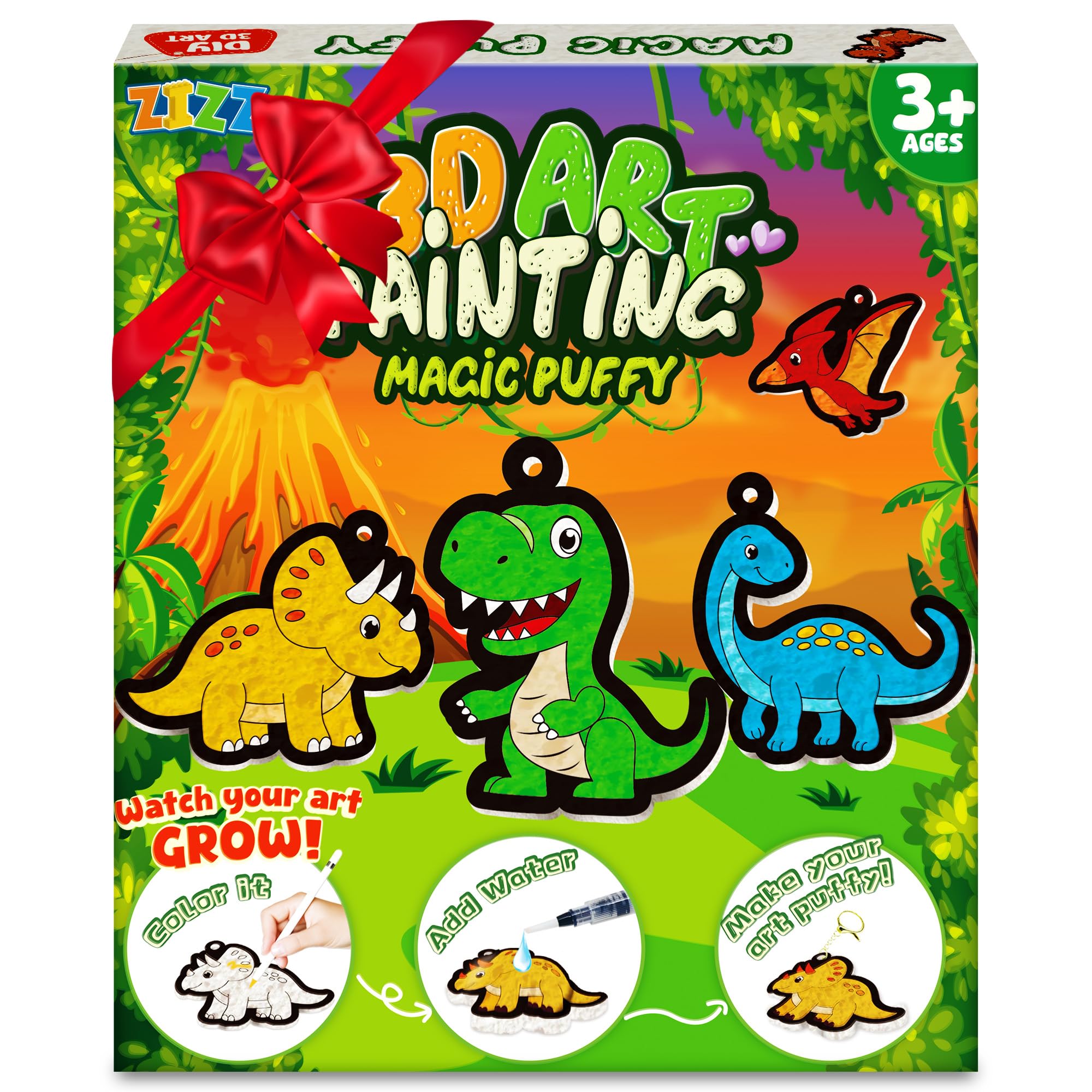 ZIZZ Aqua Puffs 3D-Kunst-Set, Dinosaurier-Aqua-Puffs, magisches Malset, schmutzfreies Malen nach Zahlen, Basteln für Kinder, DIY-Kunsthandwerk, Geburtstag, Weihnachten, Ostern, Geschenke für Jungen