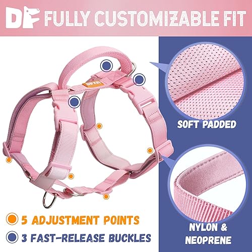 Miniatura 4 de DF Freedom - Arnés para perro Martingale sin tirones, mango de control de seguridad de fácil agarre, arnés de ajuste personalizable de 5 puntos a