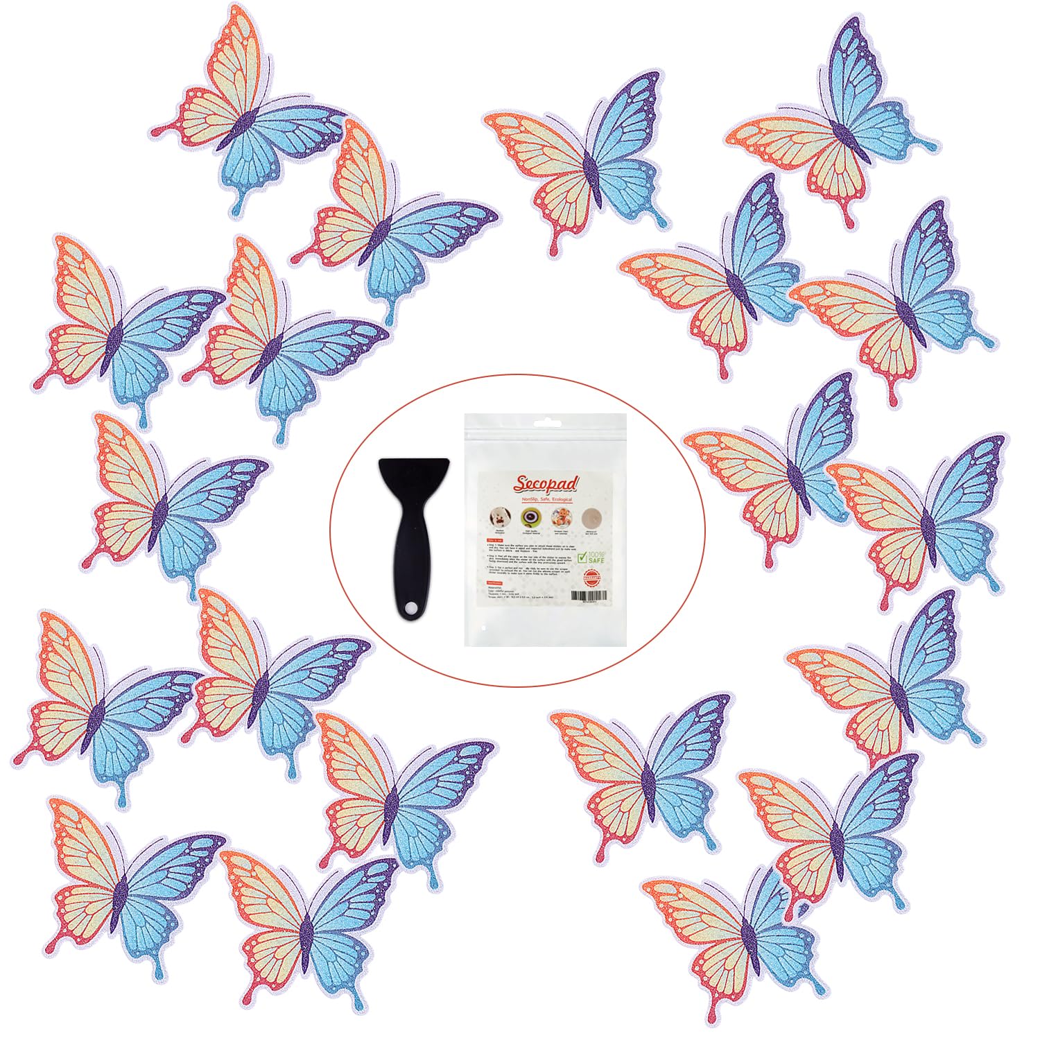 Secopad 20 PCS Butterfly Non Slip Bathtub Stickers