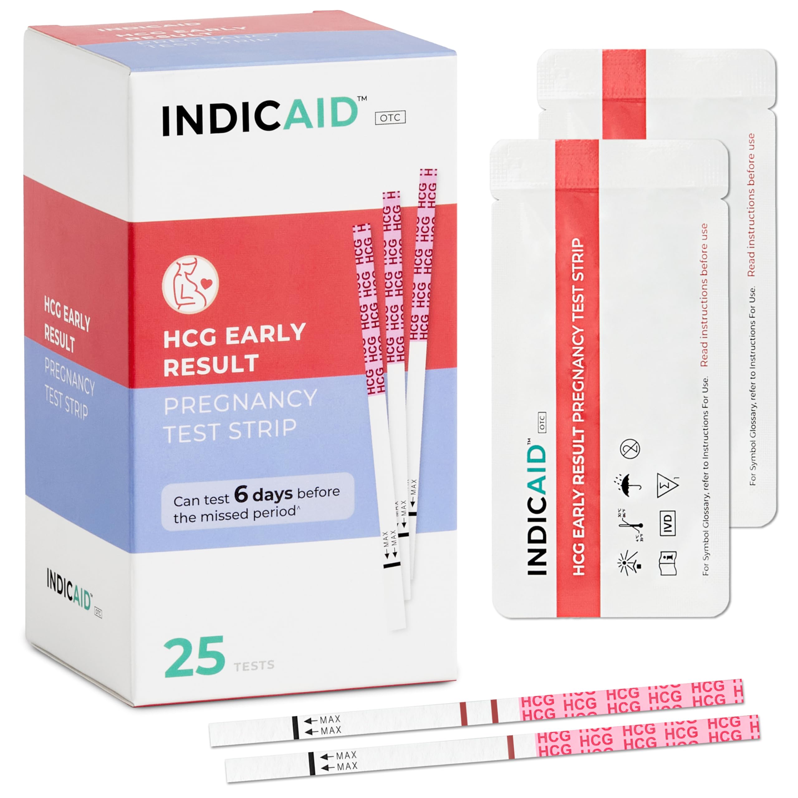 Stop Waiting | Early Detection Pregnancy Test Strips | High Sensitivity (10mIU/mL) to Test 6 Days Sooner | 25 Count Kit | Result in 3 Minutes | Over 99% Accuracy by INDICAID