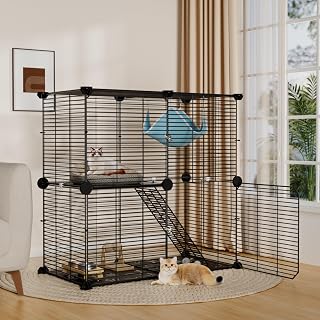 STILLCOVE 2-Tier Indoor Cat Cage Playpen with Hammock - Detachable Metal Enclosure, Safe 0.59" Spacing for Kittens & Cats