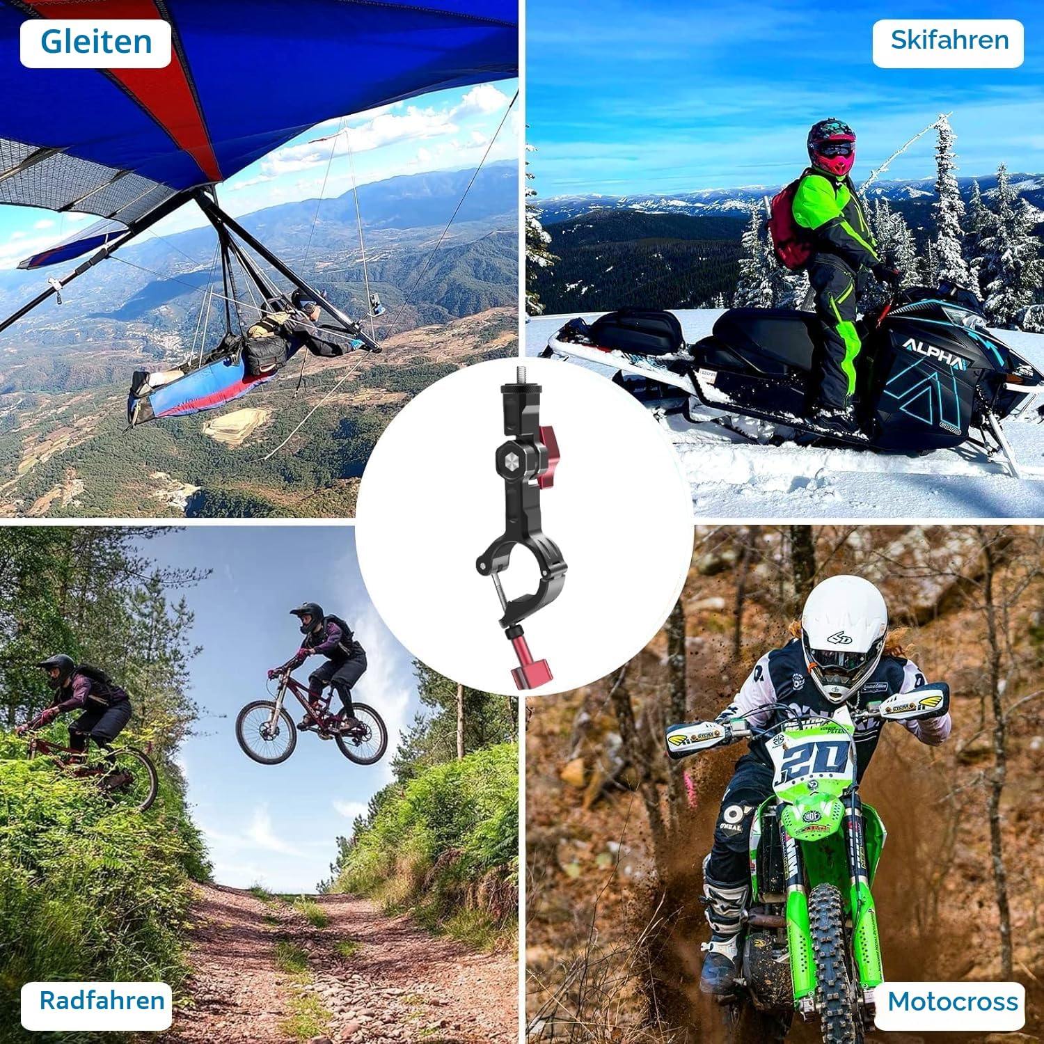 UNSTINCER Metall Action Kamera Halterung für 7~35 mm Rohr, 270° Verstellbar Cam Mount für GoPro Insta360 X5 X4 DJI Osmo AKASO Zubehör, Befestigung am Fahrrad Motorrad MTB E-Scooter Lenker Spiegel