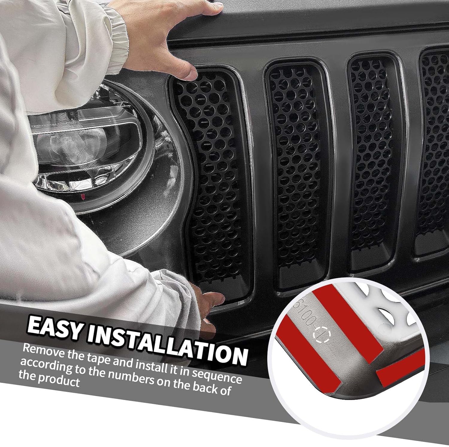 7PCS Mesh Grille Inserts Fit for Jeep Wrangler JL Sport/Sport S 2018-2024 (Matte Black)