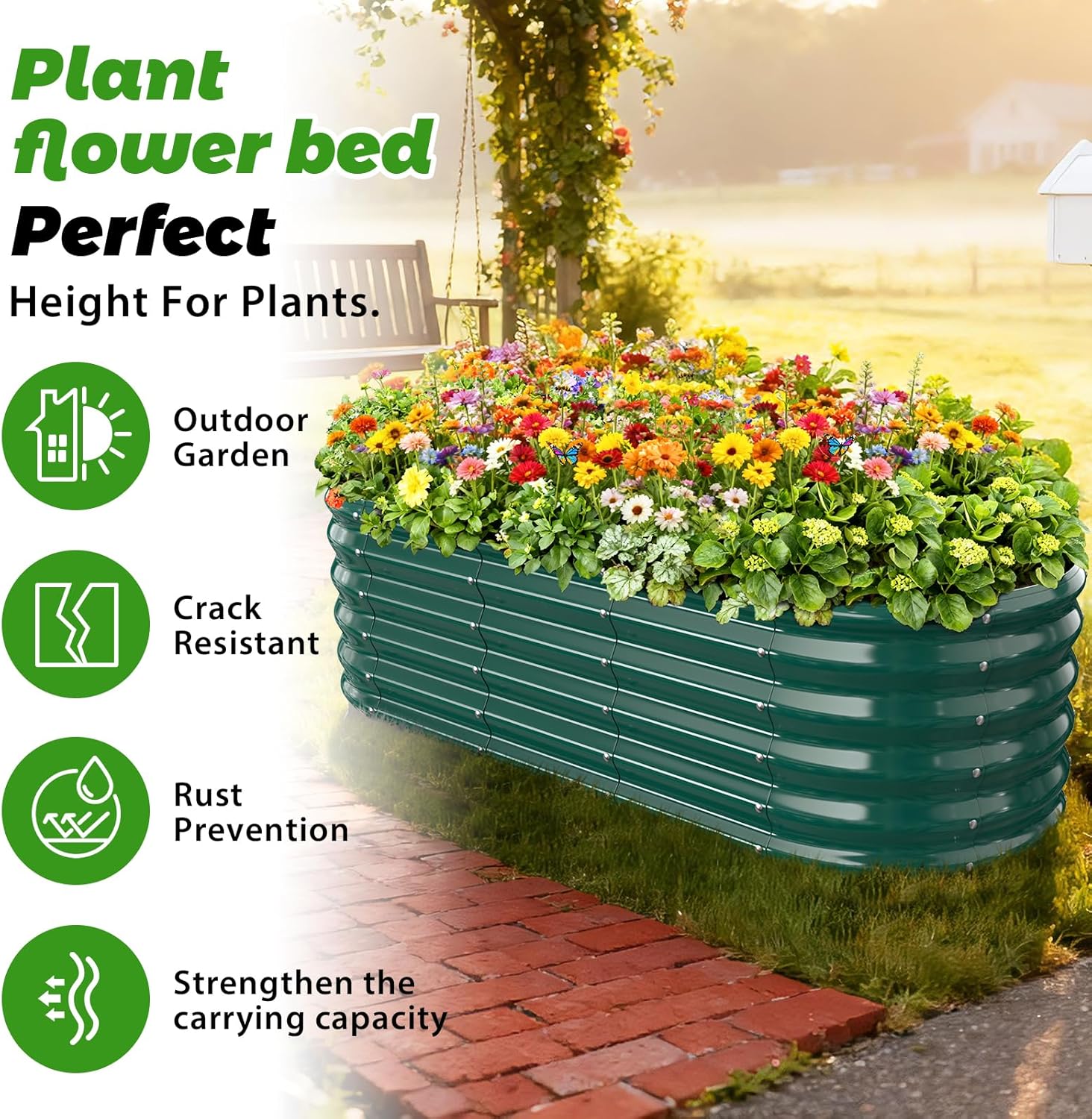 17" Tall Outdoor Garden Raised Garden Bed Kits,5ft X 2ft Oval,0.8MM Thick Metal Raised Planter Bed/Ground Planter Box for Variety of Flowers,Herbs,Vegetables (Dark Green, 60X24X16.5 Inches)