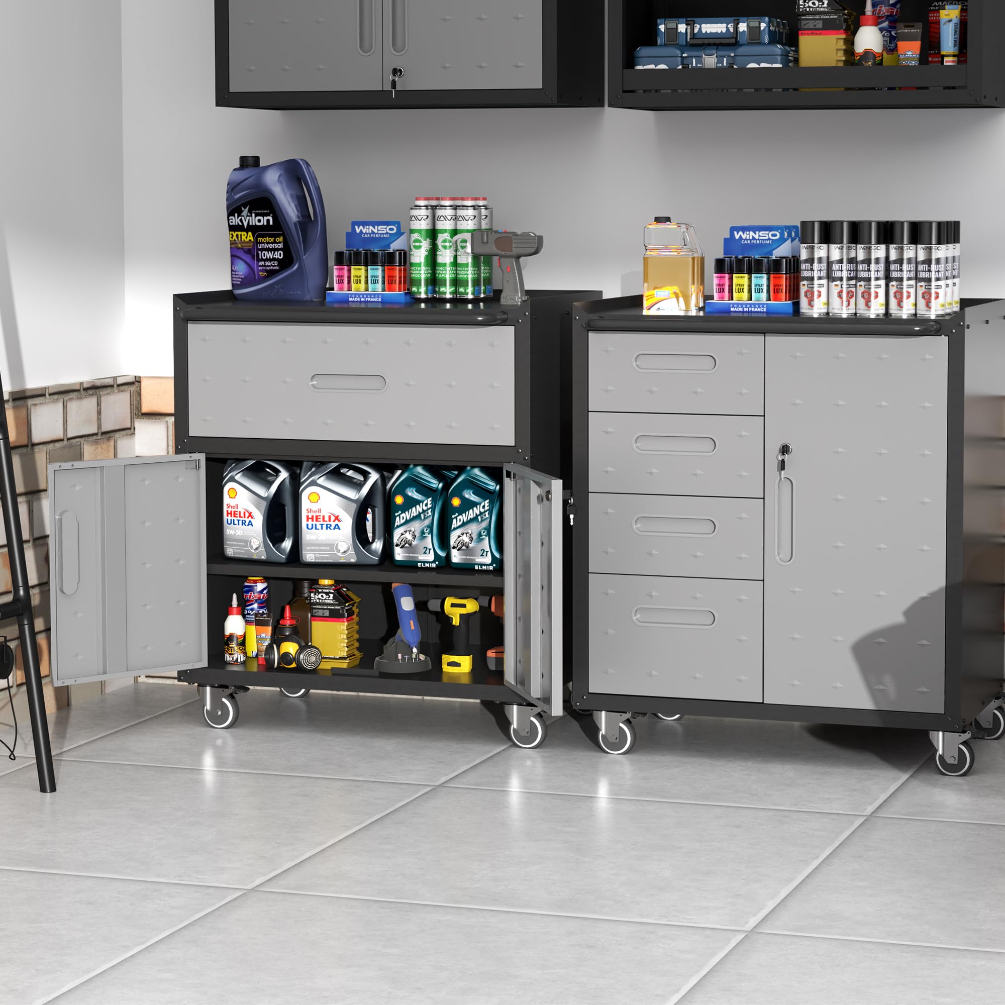 Generisch Stabilna metalowa szafka na narzędzia z 4 szufladami + zamykana półka, nośność 90 kg i kółka obrotowe 360°, 75 x 42 x 88 cm – do garażu, warsztatu, gospodarstwa domowego