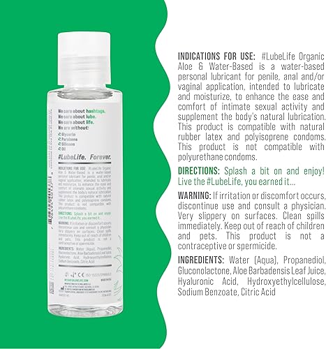 Miniatura 2 de LubeLife Lubricante orgánico a base de aloe y agua, lubricante personal para mujeres, hombres y parejas, compatible con juguetes y condones,