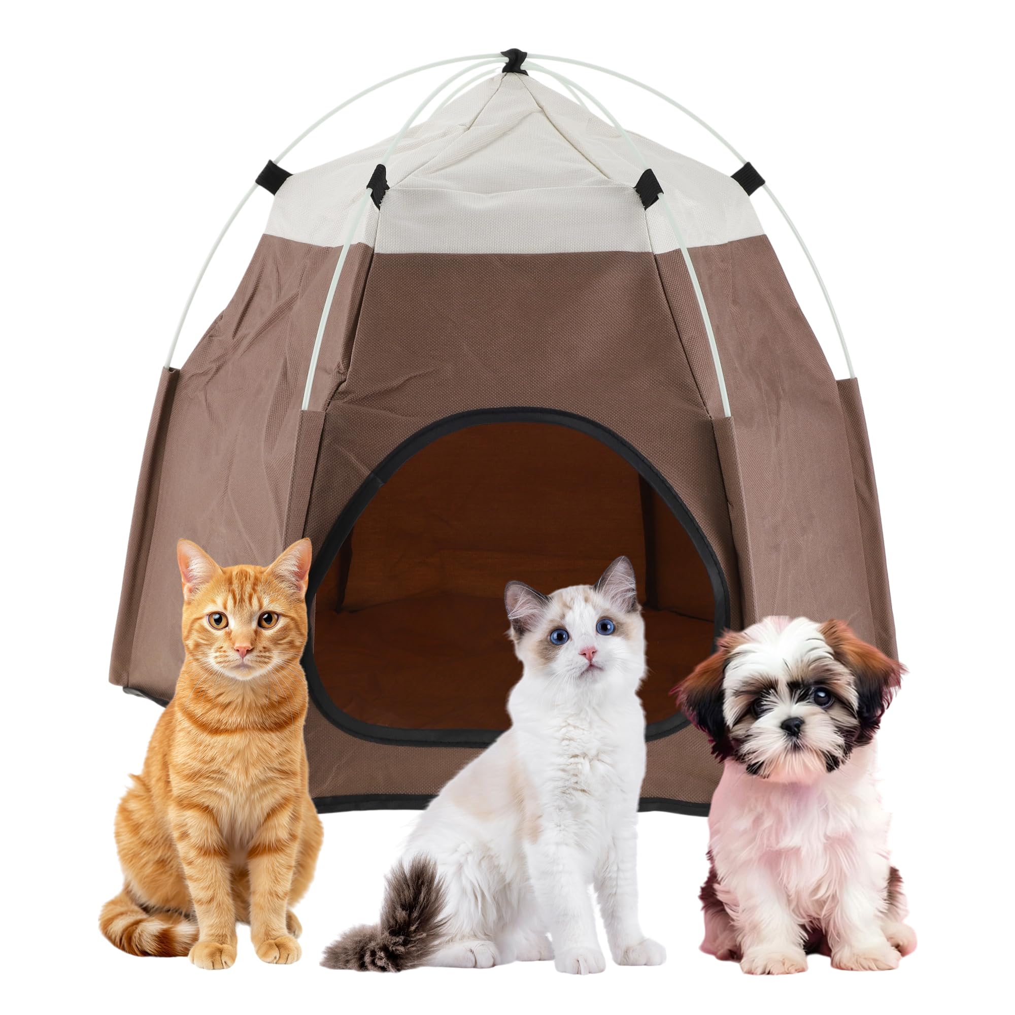 Faltbares Katzenzelt Braun 1pc Für Innen Und Außen Oxford-Stoff