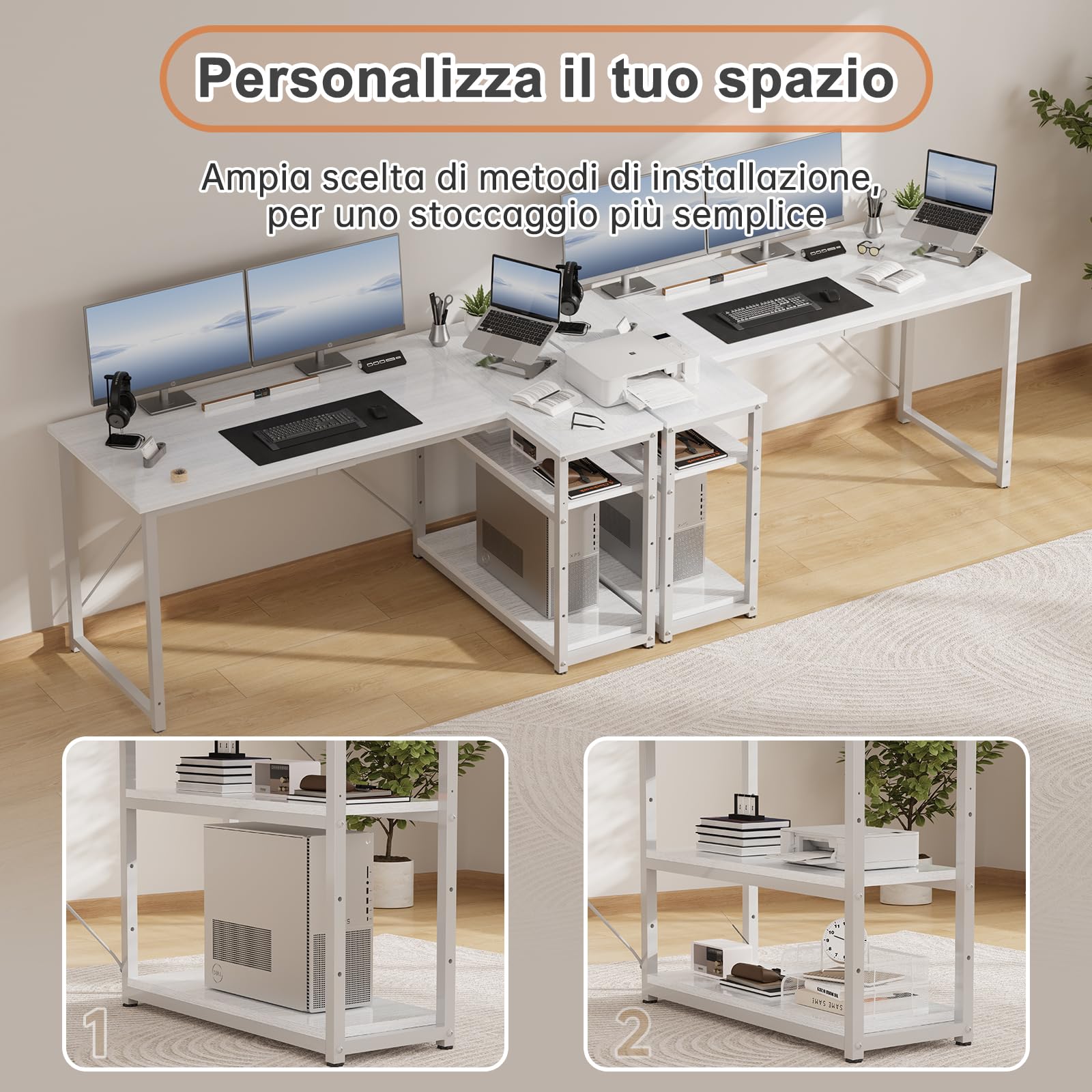 JUMMICO Scrivania Angolare a L 100x80 cm per Computer con Ripiani e Divisori - Compatta per Studio, Lavoro e Gaming, Ideale per Camera da Letto e Ufficio - Design Moderno e Salvaspazio